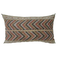 Vintage Indian Red and Gold Long Decorative Lumbar Pillow with Rope Trim
