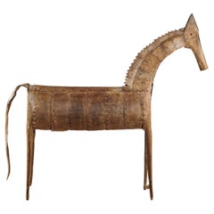 Vintage Indian Riveted Iron Horse Sculpture with Rustic Patina