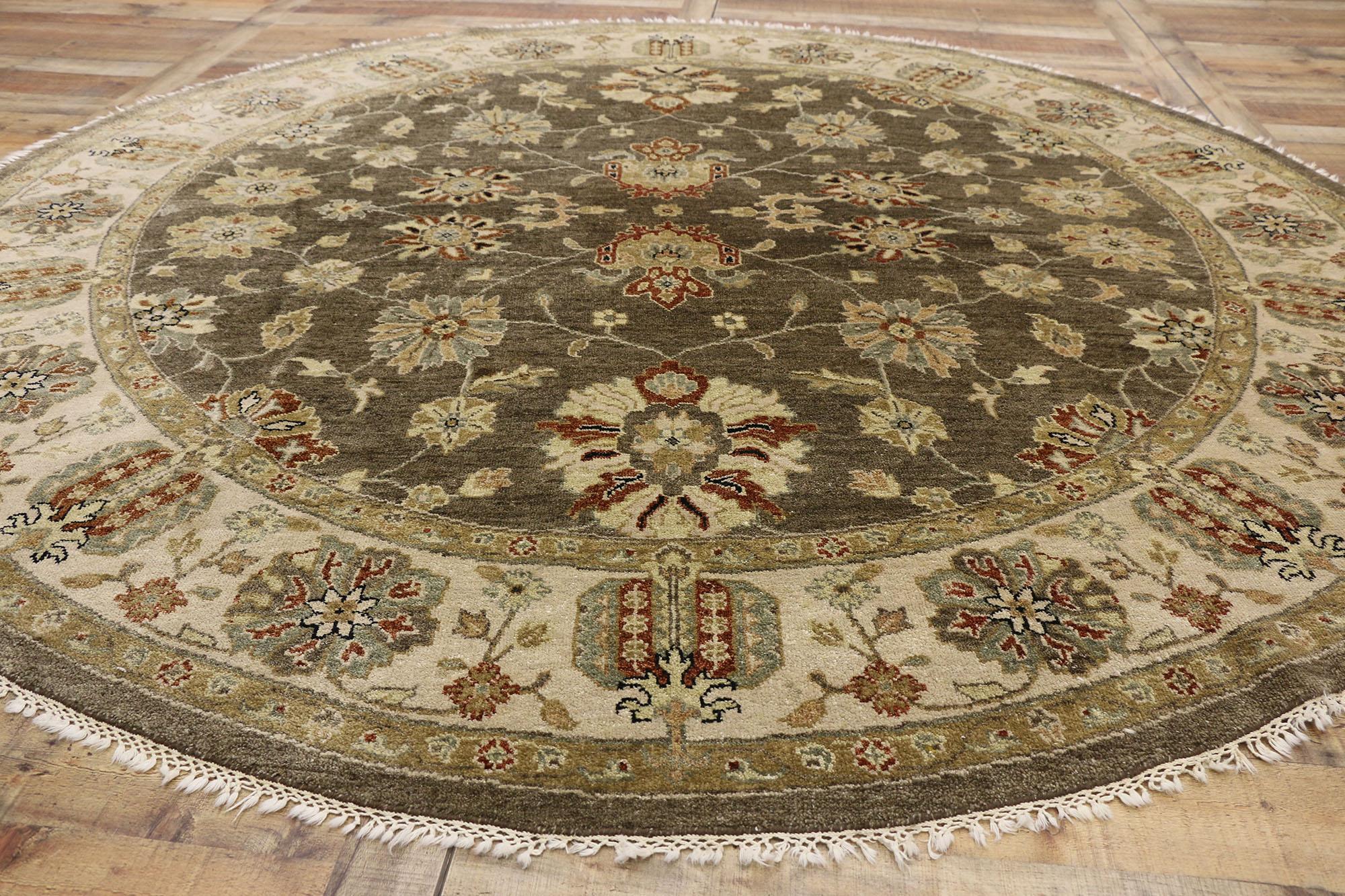 Hand-Knotted Vintage Indian Round Area Rug, Circular Rug with Arts and Crafts Style For Sale