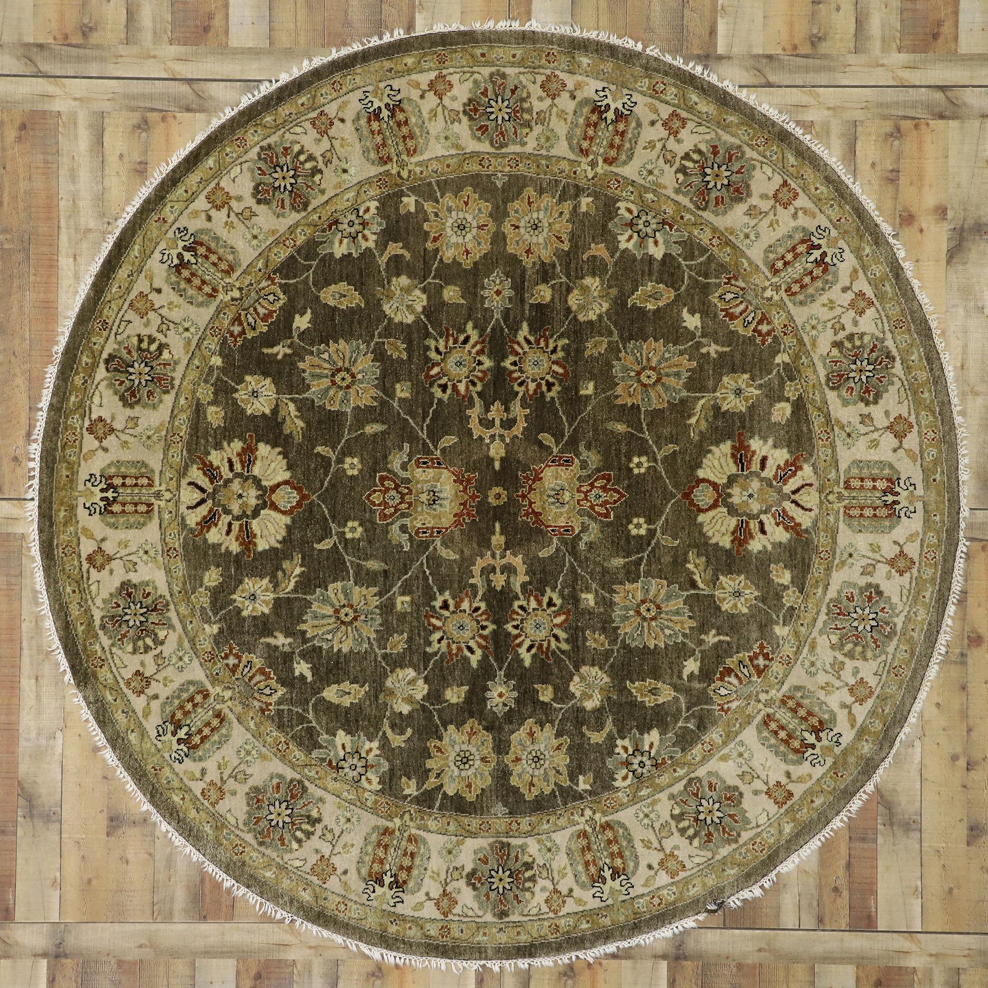 20th Century Vintage Indian Round Area Rug, Circular Rug with Arts and Crafts Style For Sale