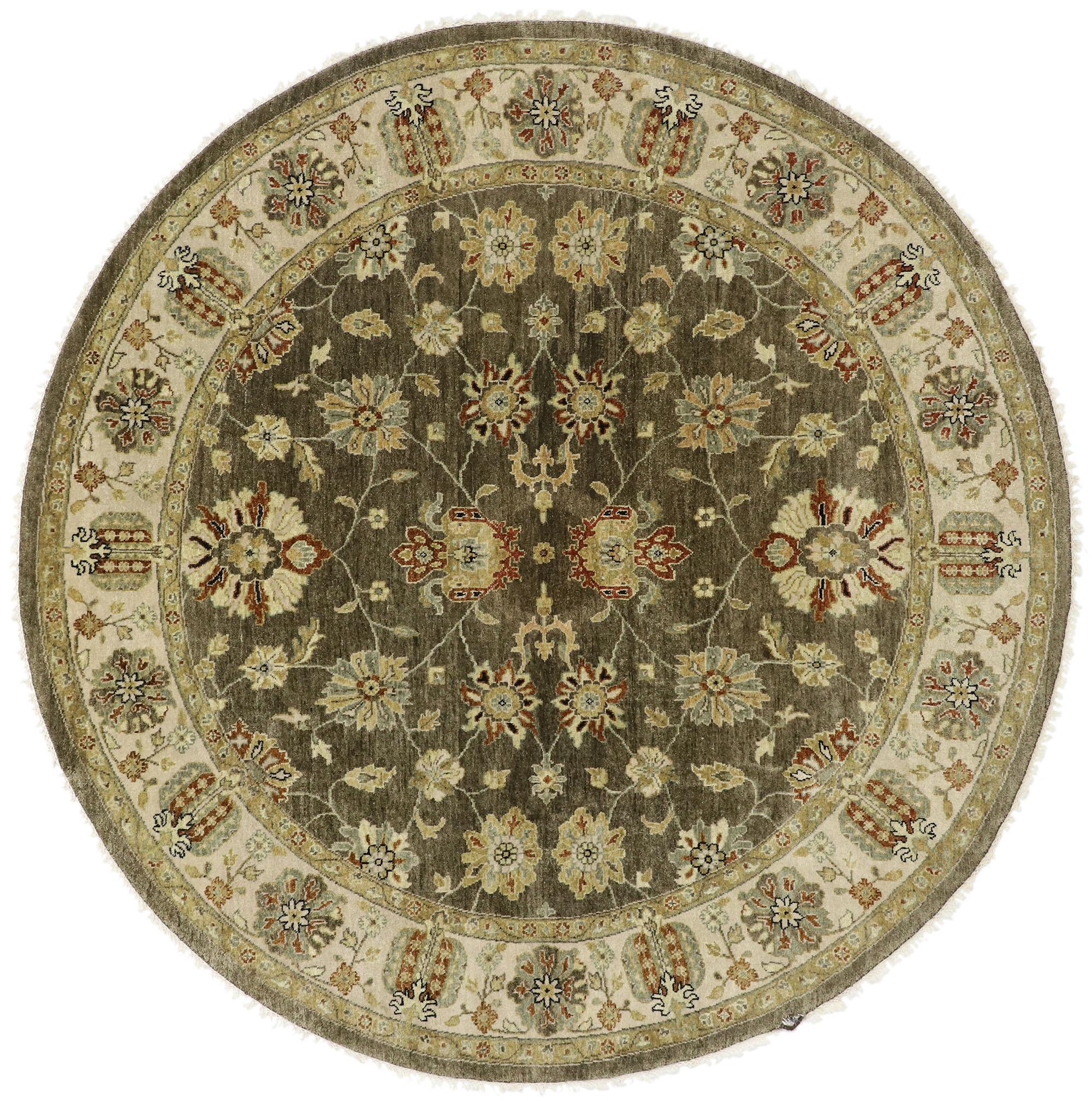 Wool Vintage Indian Round Area Rug, Circular Rug with Arts and Crafts Style For Sale