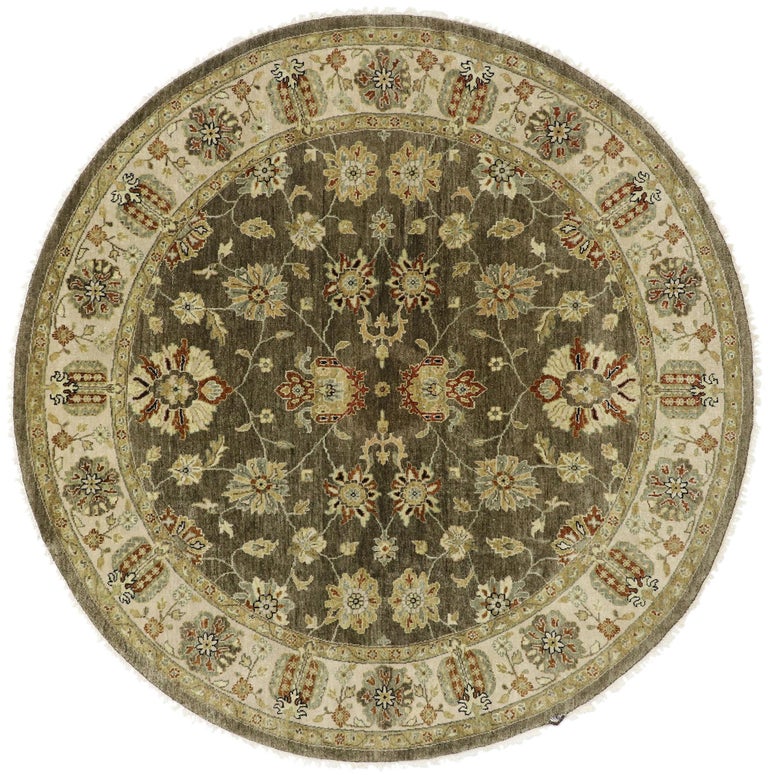 Vintage Indian Round Area Rug, Circular Rug with Arts and Crafts Style For Sale at 1stDibs