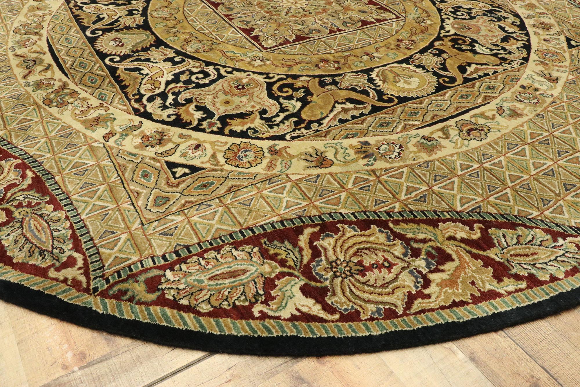 20th Century Vintage Indian Round Area Rug, Circular Rug with French Art Nouveau Style