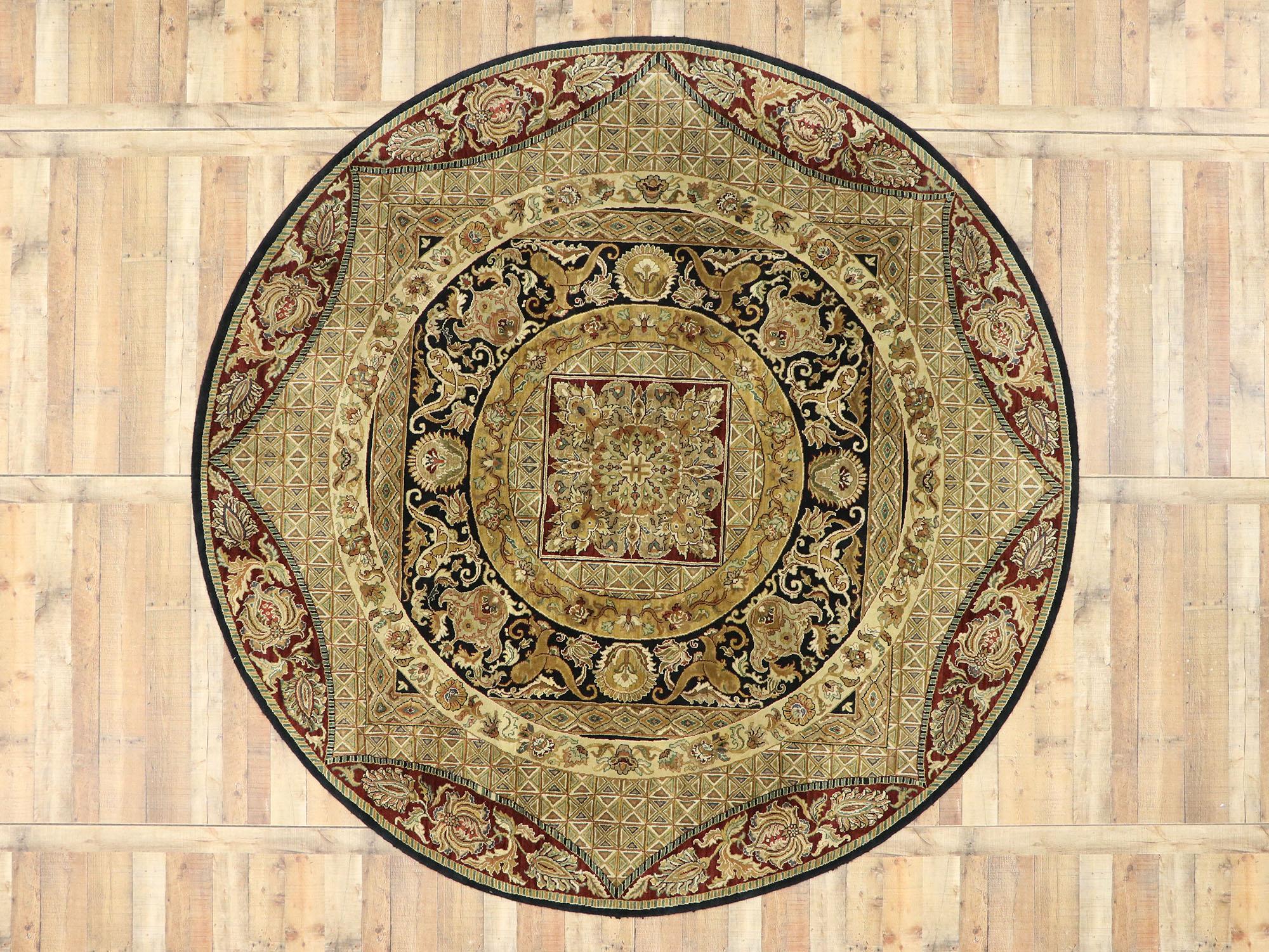 Vintage Indian Round Area Rug, Circular Rug with French Art Nouveau Style 1