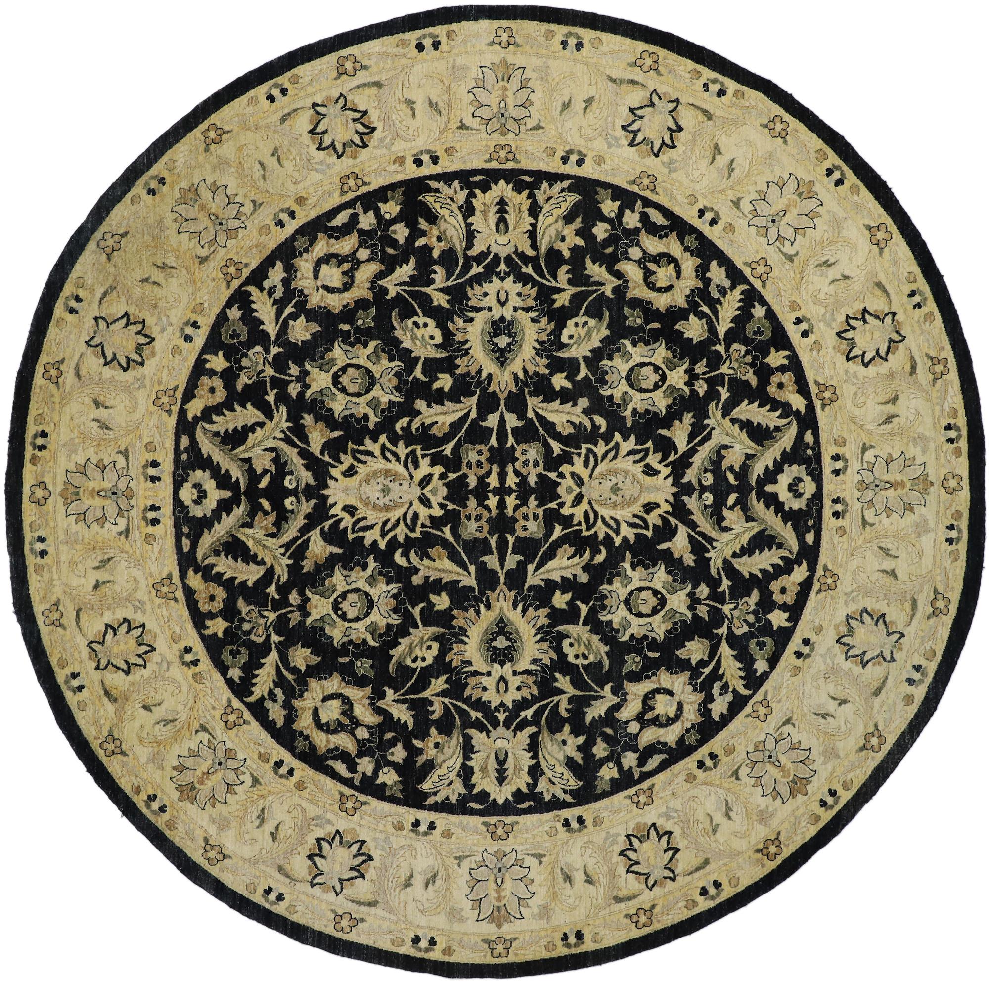 Wool Vintage Indian Round Area Rug, Circular Rug with Modern Amish Style For Sale