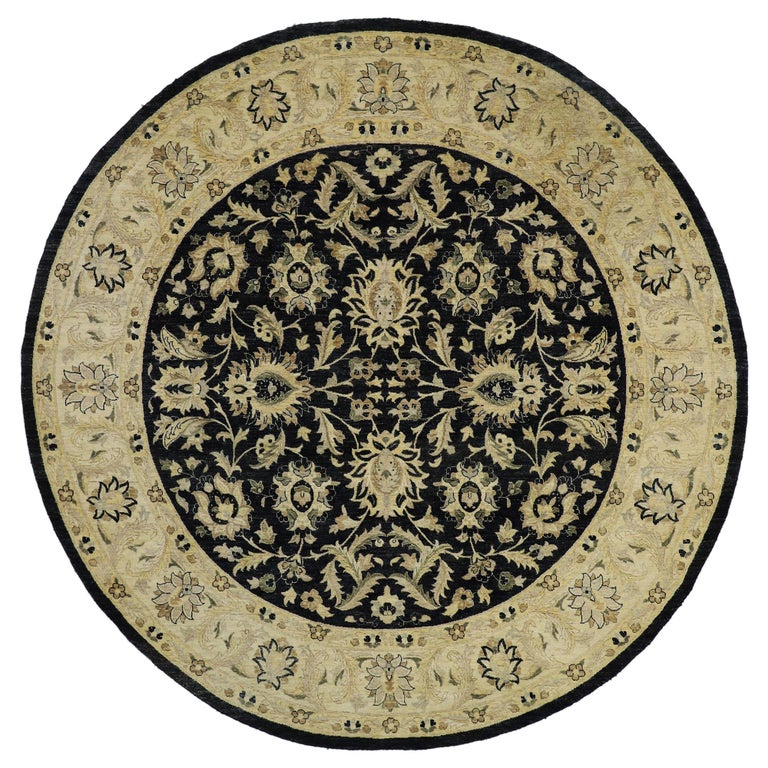 Vintage Indian Round Area Rug, Circular Rug with Modern Amish Style