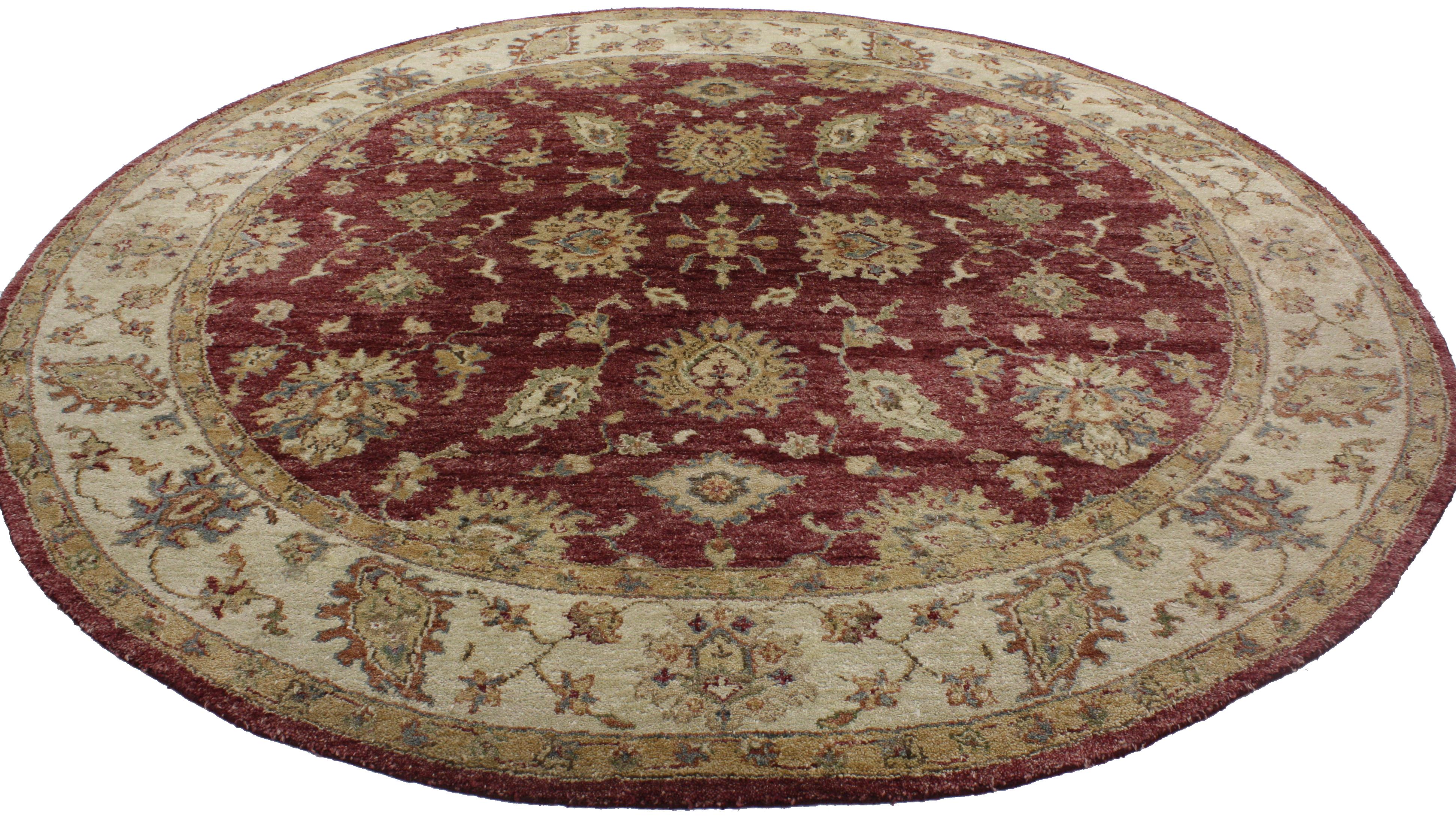 Tudor Vintage Indian Round Area Rug, Circular Rug with Traditional Style For Sale