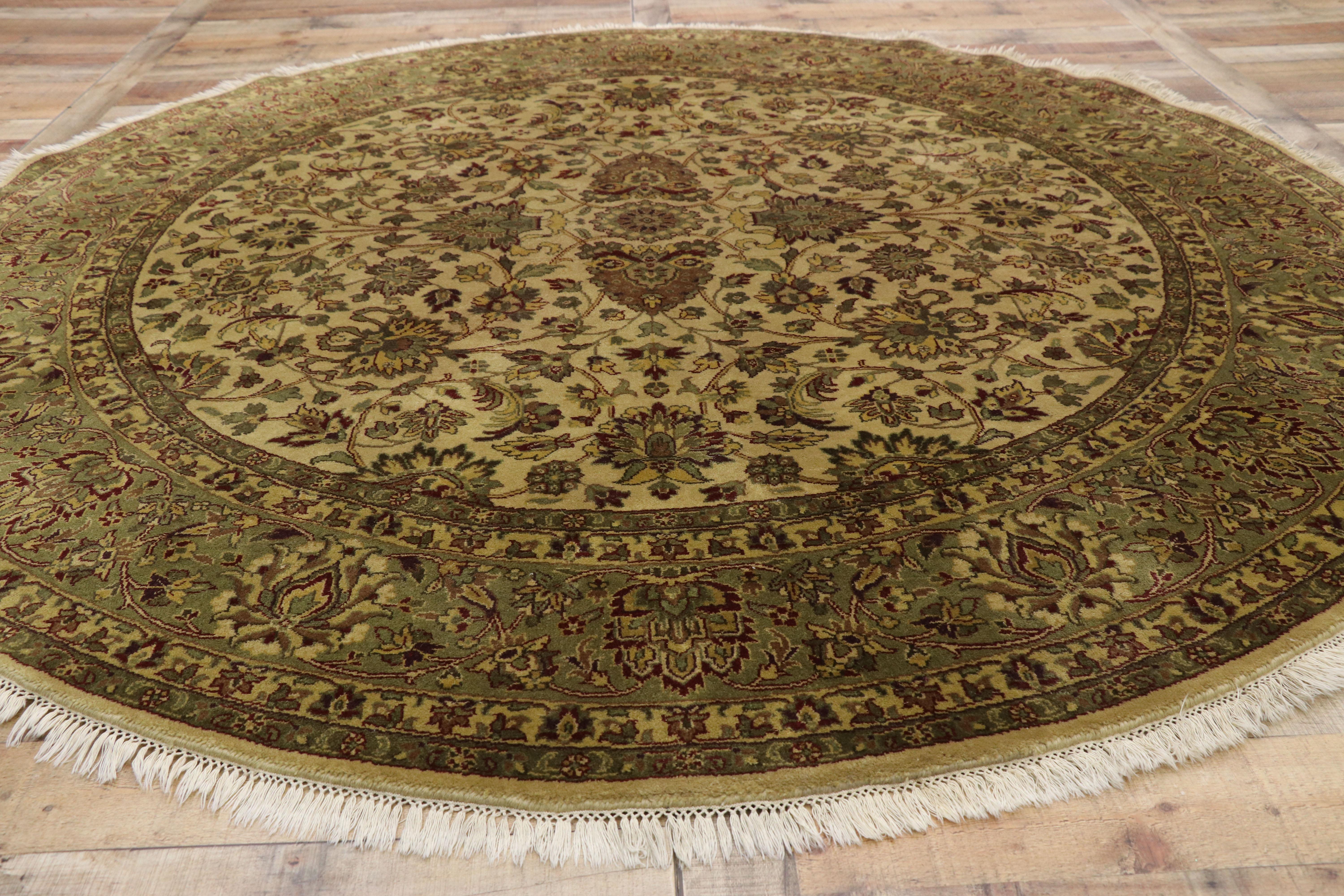 Wool Vintage Indian Round Area Rug, Circular Rug with Traditional Style