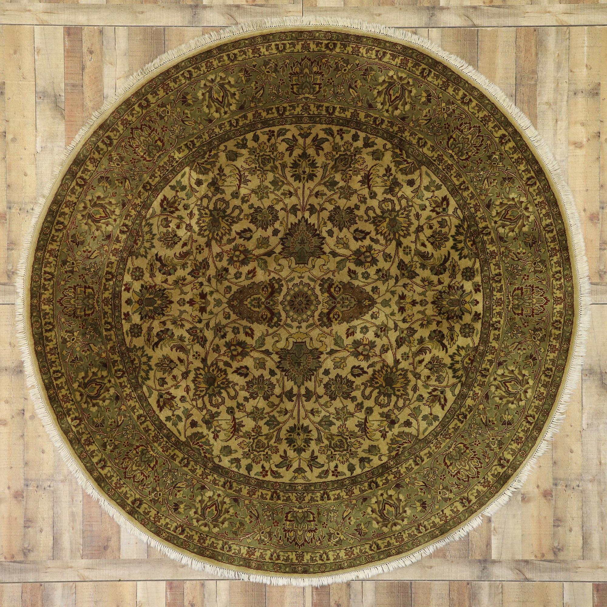 Vintage Indian Round Area Rug, Circular Rug with Traditional Style 1
