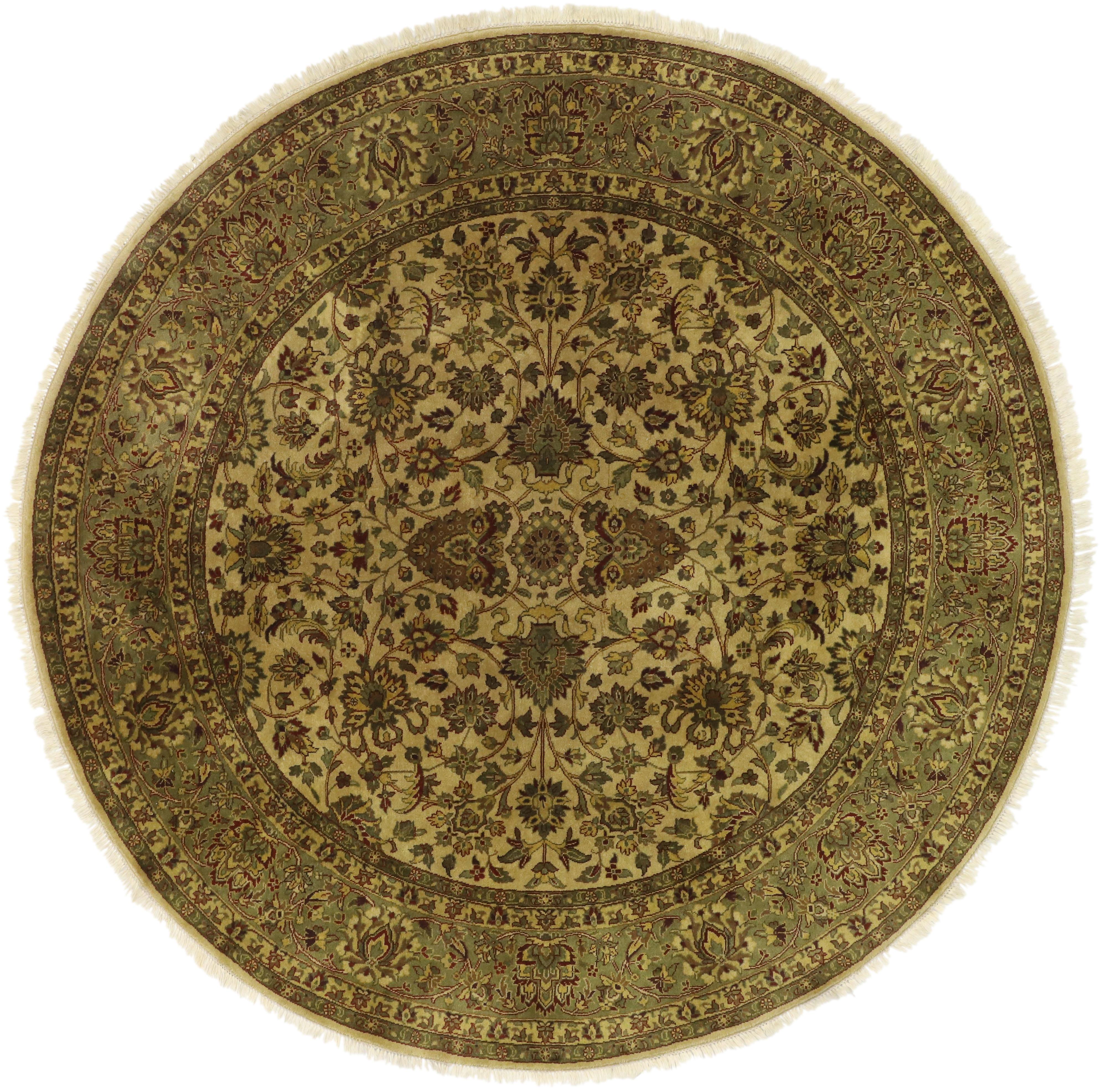 Vintage Indian Round Area Rug, Circular Rug with Traditional Style 2