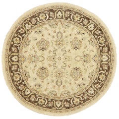 Vintage Indian Round Area Rug, Circular Rug with Warm Farmhouse Cottage Style