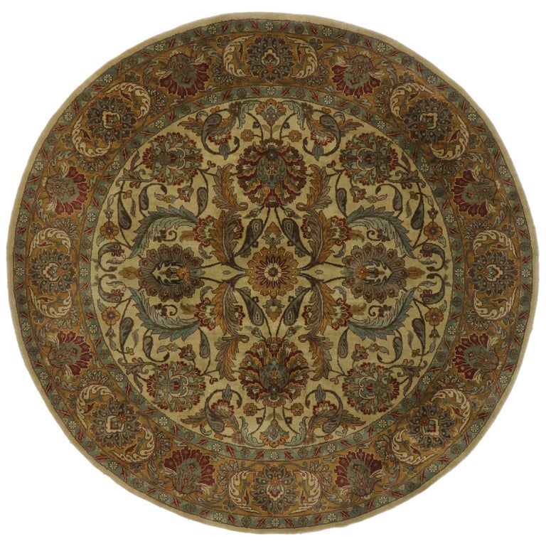 Vintage Indian Round Area Rug with Warm Arts and Crafts Style For Sale ...