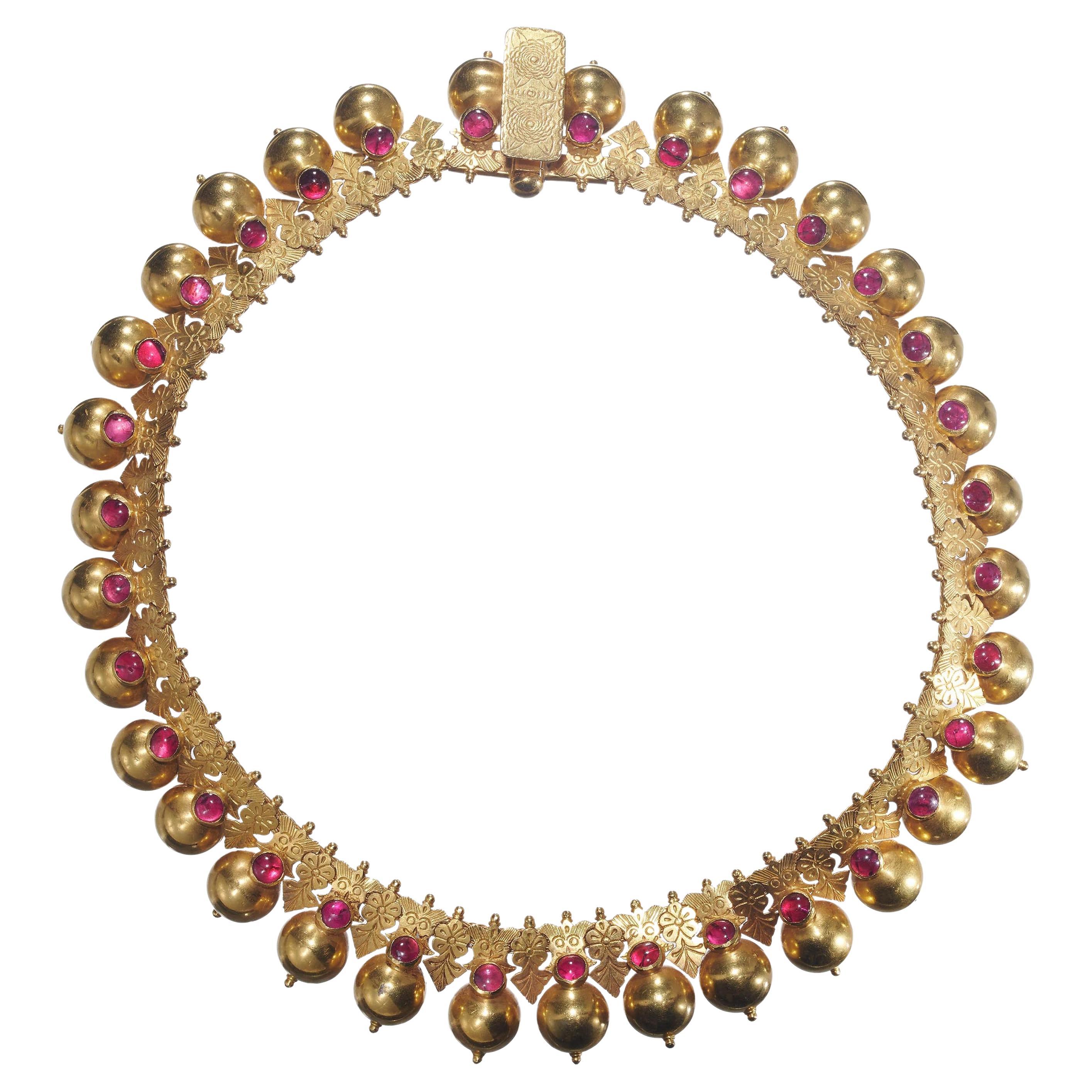 Vintage Indian Ruby And Gold Spheres Necklace For Sale