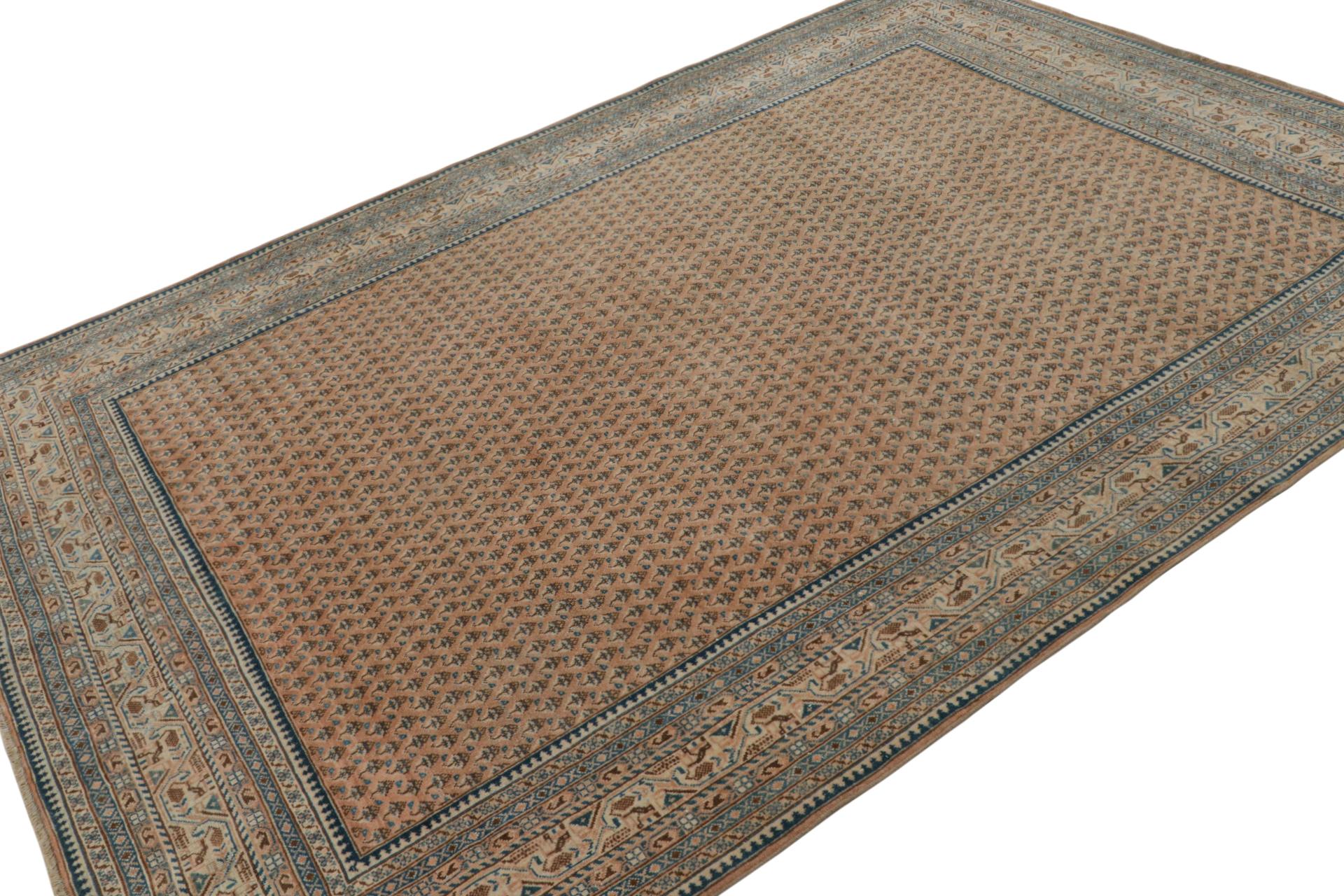 Hand knotted in wool, a 6x9 Indian rug originating circa 1970-1980 - latest to enter Rug & Kilim’s vintage selections.

On the Design:

This rug is a younger vintage adaptation of time-honored patterns, such as this geometric paisley repeating in