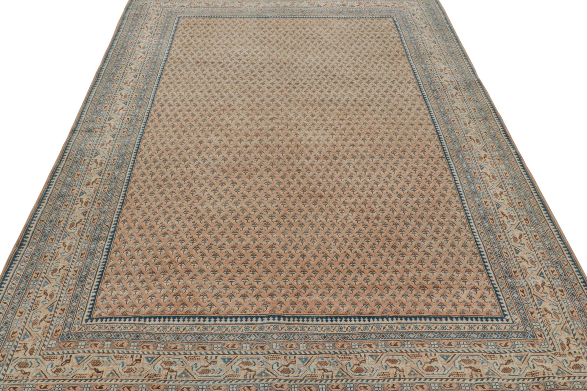 Tribal Vintage Indian rug in Beige-Brown and Blue Patterns by Rug & Kilim For Sale