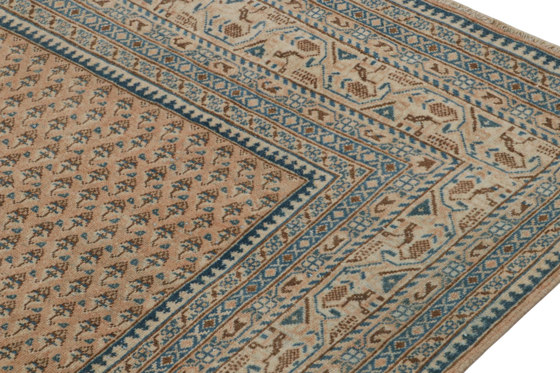 Hand-Knotted Vintage Indian rug in Beige-Brown and Blue Patterns by Rug & Kilim For Sale