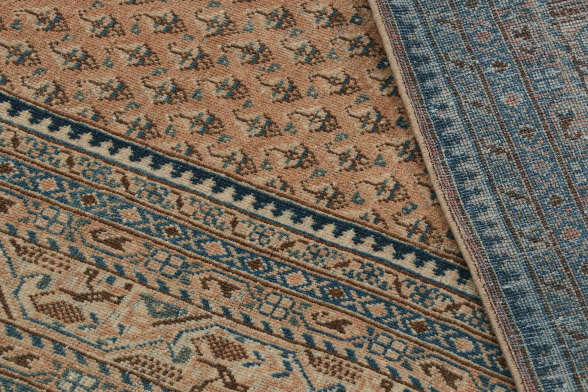 Late 20th Century Vintage Indian rug in Beige-Brown and Blue Patterns by Rug & Kilim For Sale