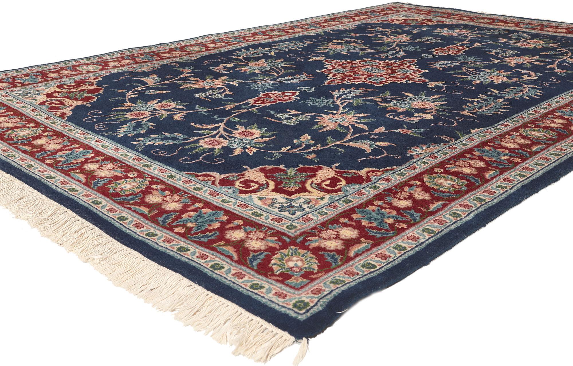 78645 Vintage Indian Rug, 05'09 x 08'09.
Traditional sensibility meets patriotic flair in this vintage Indian rug. The elegant botanical design and classic colors woven into this piece work together creating a relaxed yet elevated feel such as