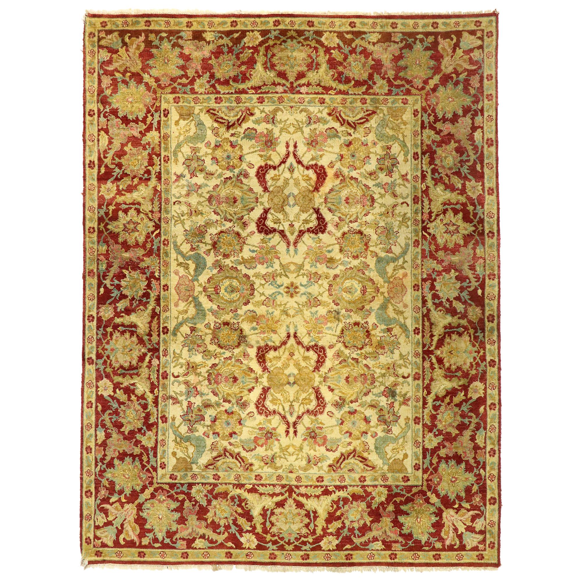 Vintage Indian Rug with Arts & Crafts Style Inspired by William Morris