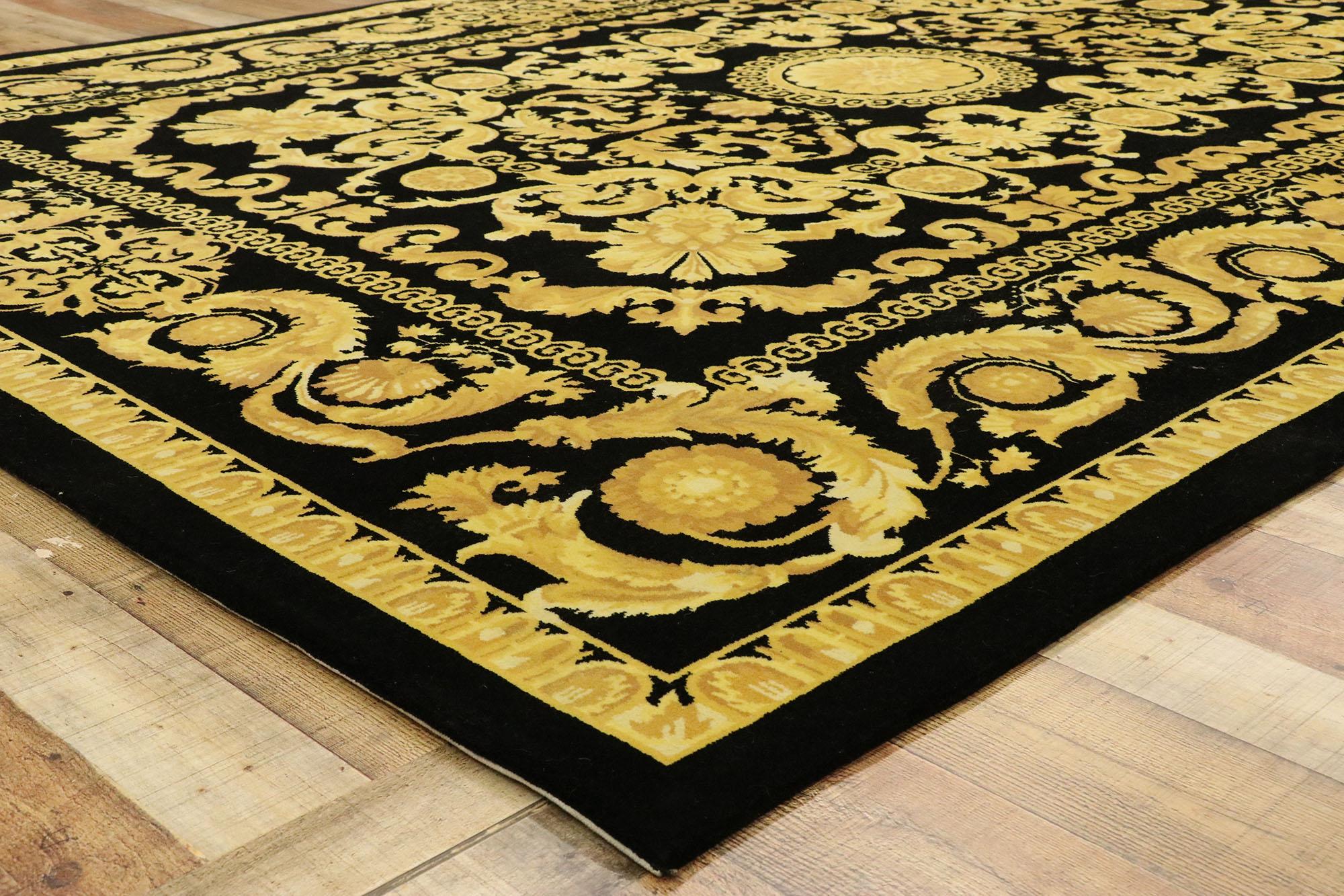 Hand-Knotted Vintage Indian Rug with Versace Baroque Style For Sale