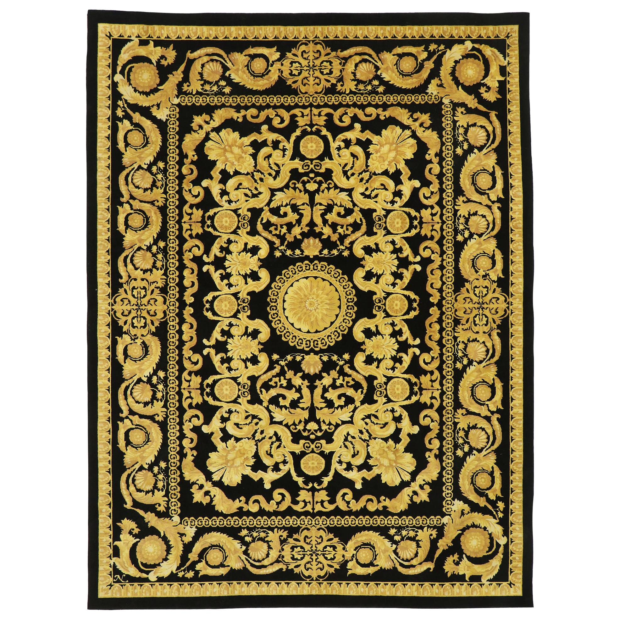 Vintage Indian Rug with Versace Baroque Style For Sale
