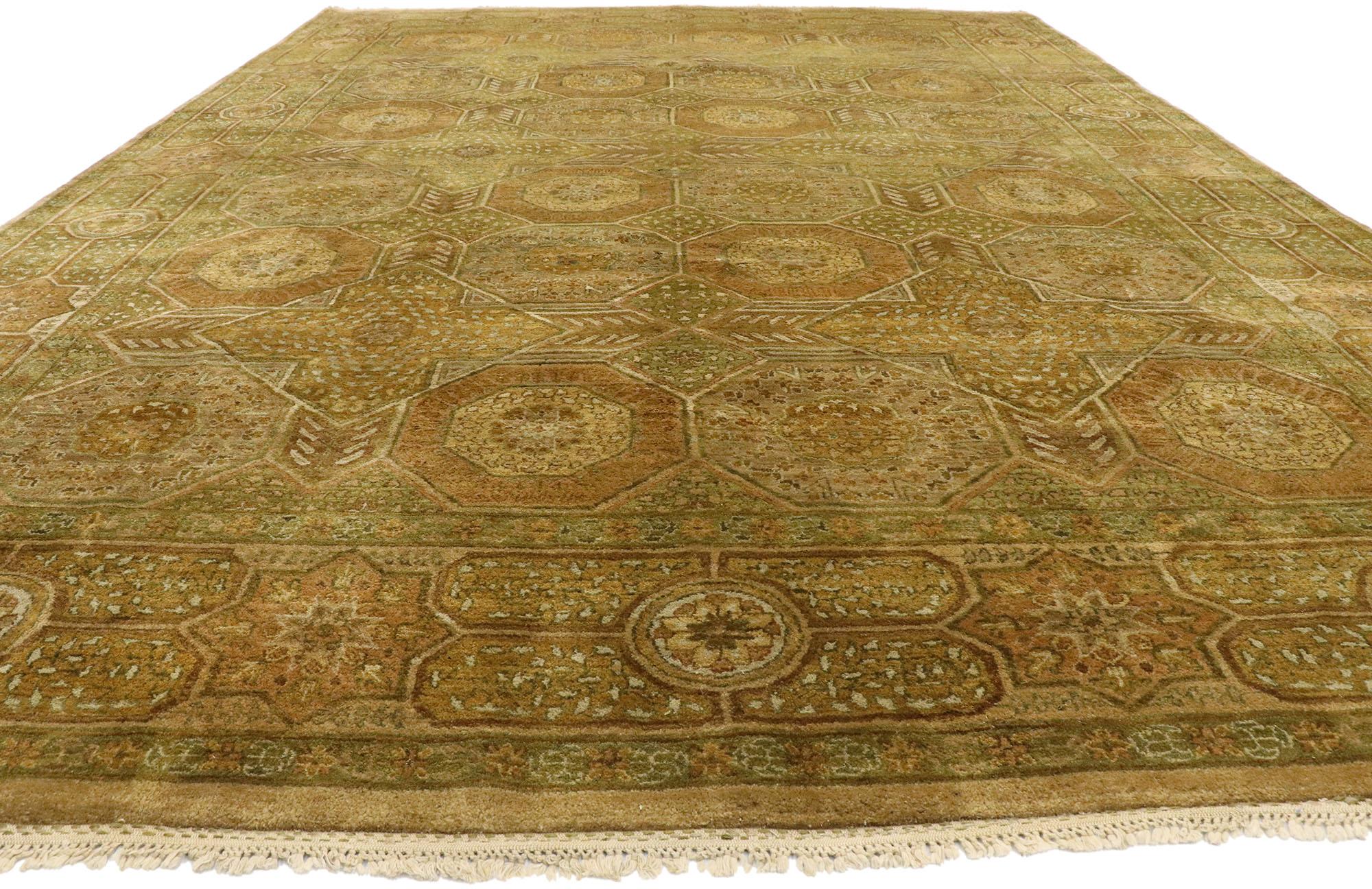 Hand-Knotted Vintage Indian Rug with Modern Shaker Style and Islamic Tile Design For Sale