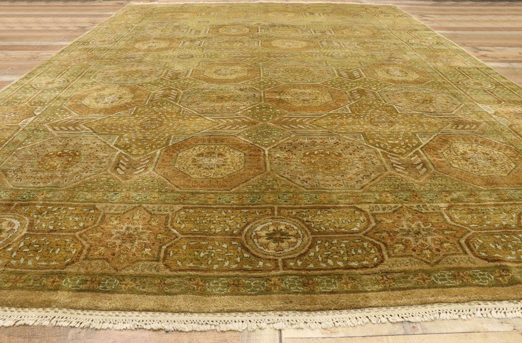 Vintage Indian Rug with Modern Shaker Style and Islamic Tile Design For Sale 1