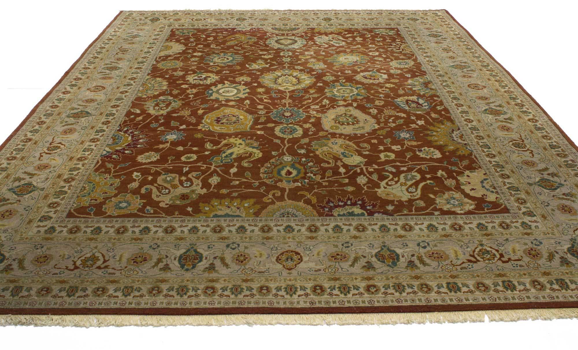 Hand-Knotted Vintage Indian Rug with Traditional Style and All-Over Floral Design For Sale