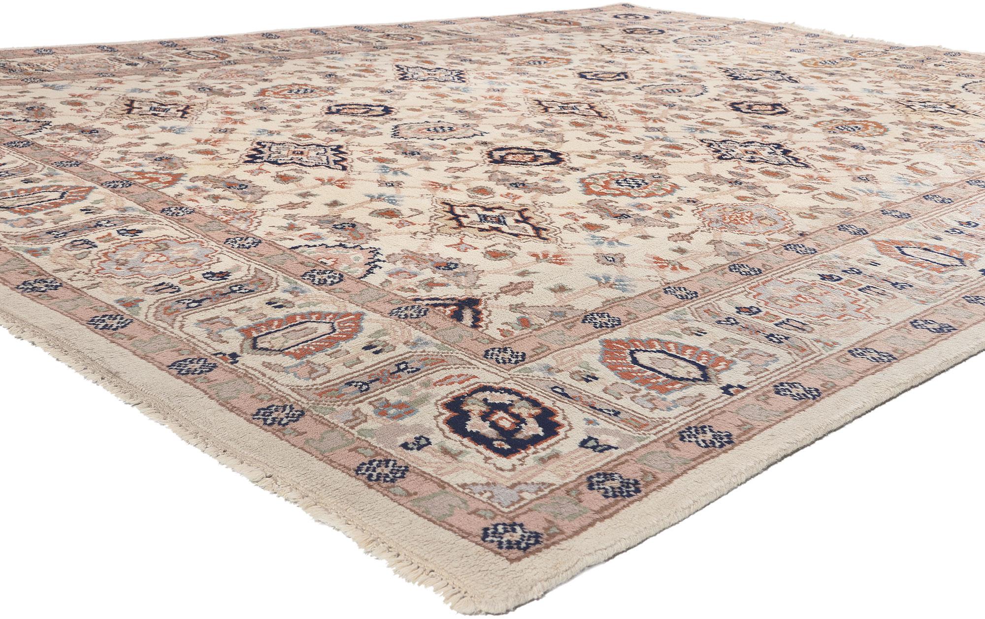 77340 Vintage Indian Tabriz Rug, 08'04 x 10'10. 
William and Mary style meets transitional design in this hand knotted wool vintage Indian Tabriz rug. The elaborate botanical design and earthy hues woven into this piece work together resulting in a