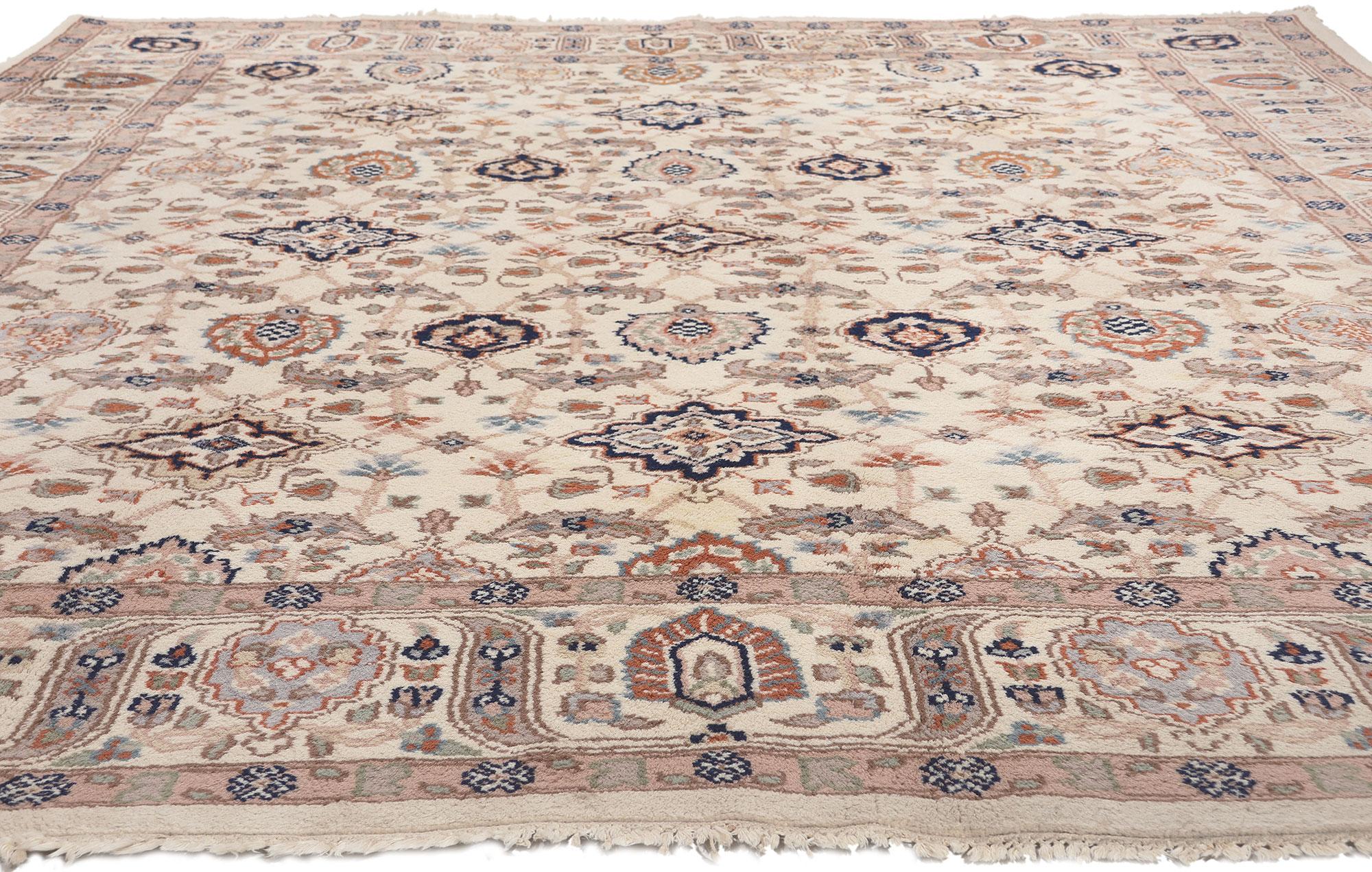 Hand-Knotted Vintage Indian Tabriz Rug, William and Mary Style Meets Transitional Design For Sale