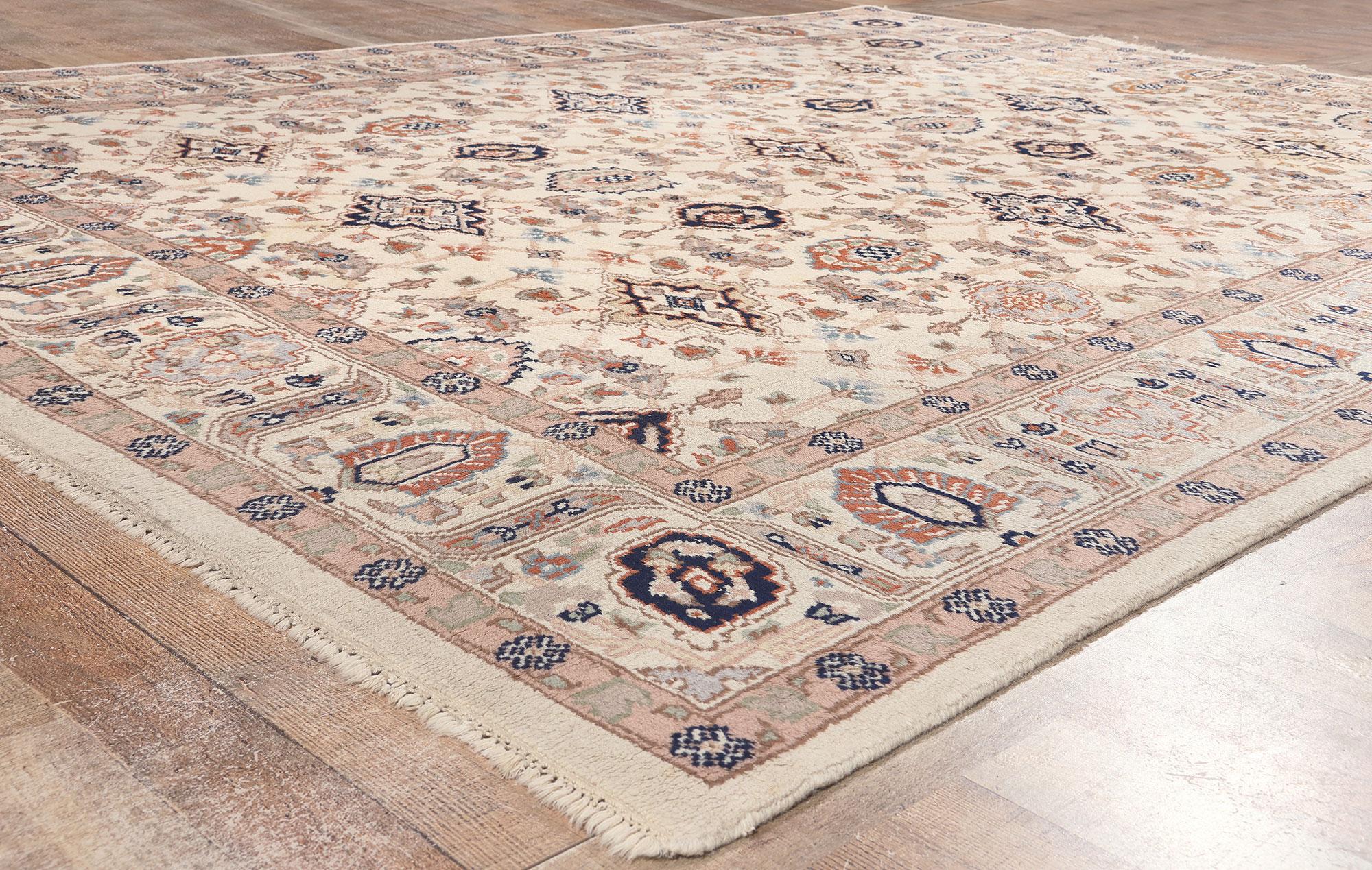 Vintage Indian Tabriz Rug, William and Mary Style Meets Transitional Design For Sale 1