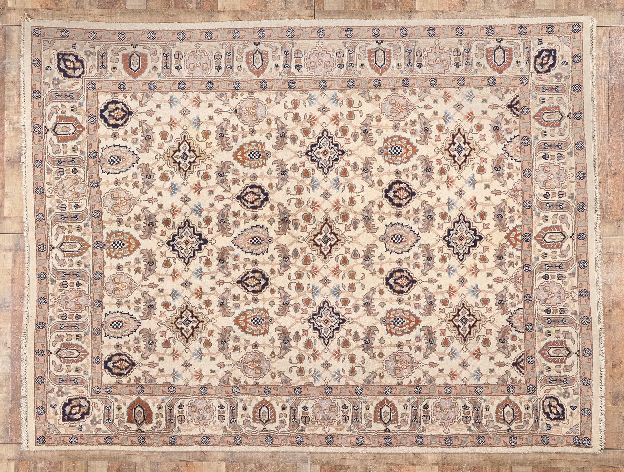 Vintage Indian Tabriz Rug, William and Mary Style Meets Transitional Design For Sale 3