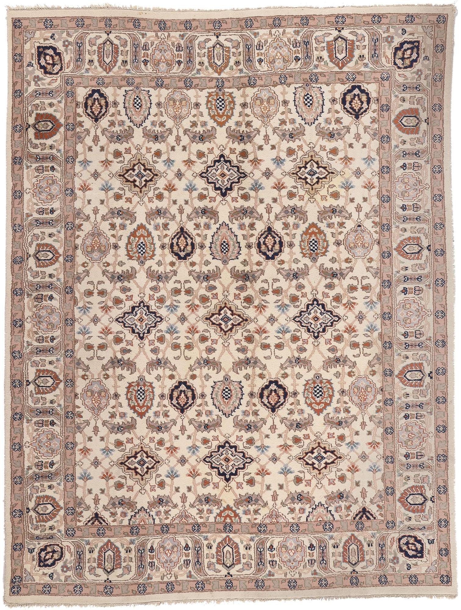 Vintage Indian Tabriz Rug, William and Mary Style Meets Transitional Design For Sale