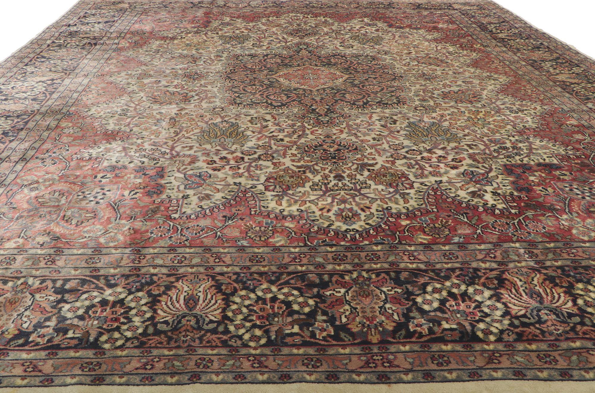 Hand-Knotted Vintage Indian Rug with Victorian Style For Sale