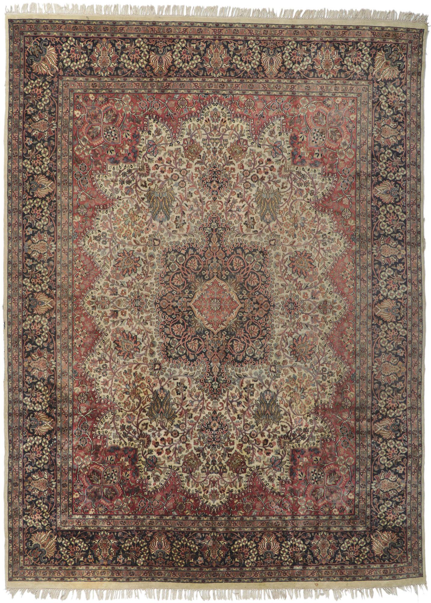 Vintage Indian Rug with Victorian Style For Sale 2
