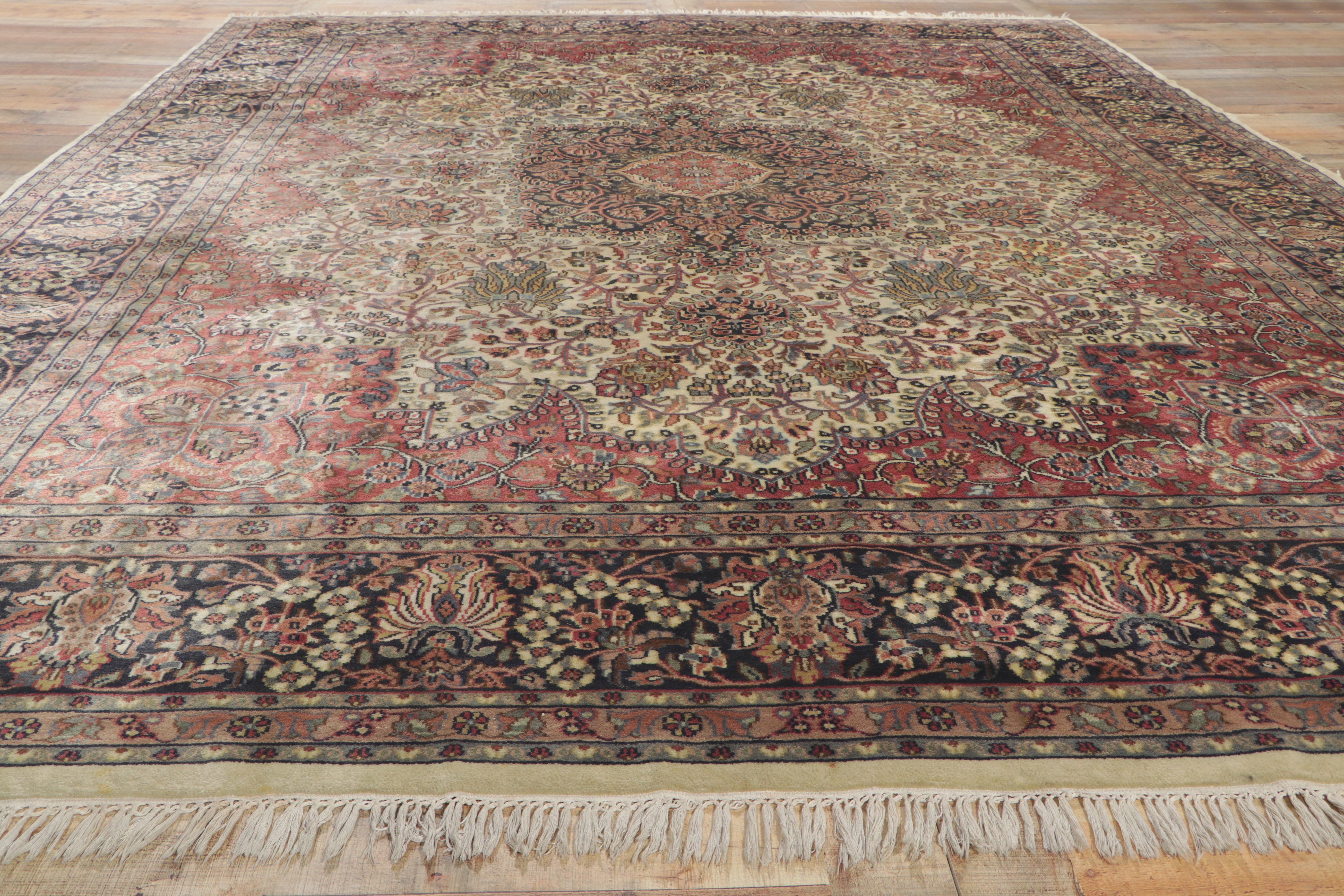 Wool Vintage Indian Rug with Victorian Style For Sale
