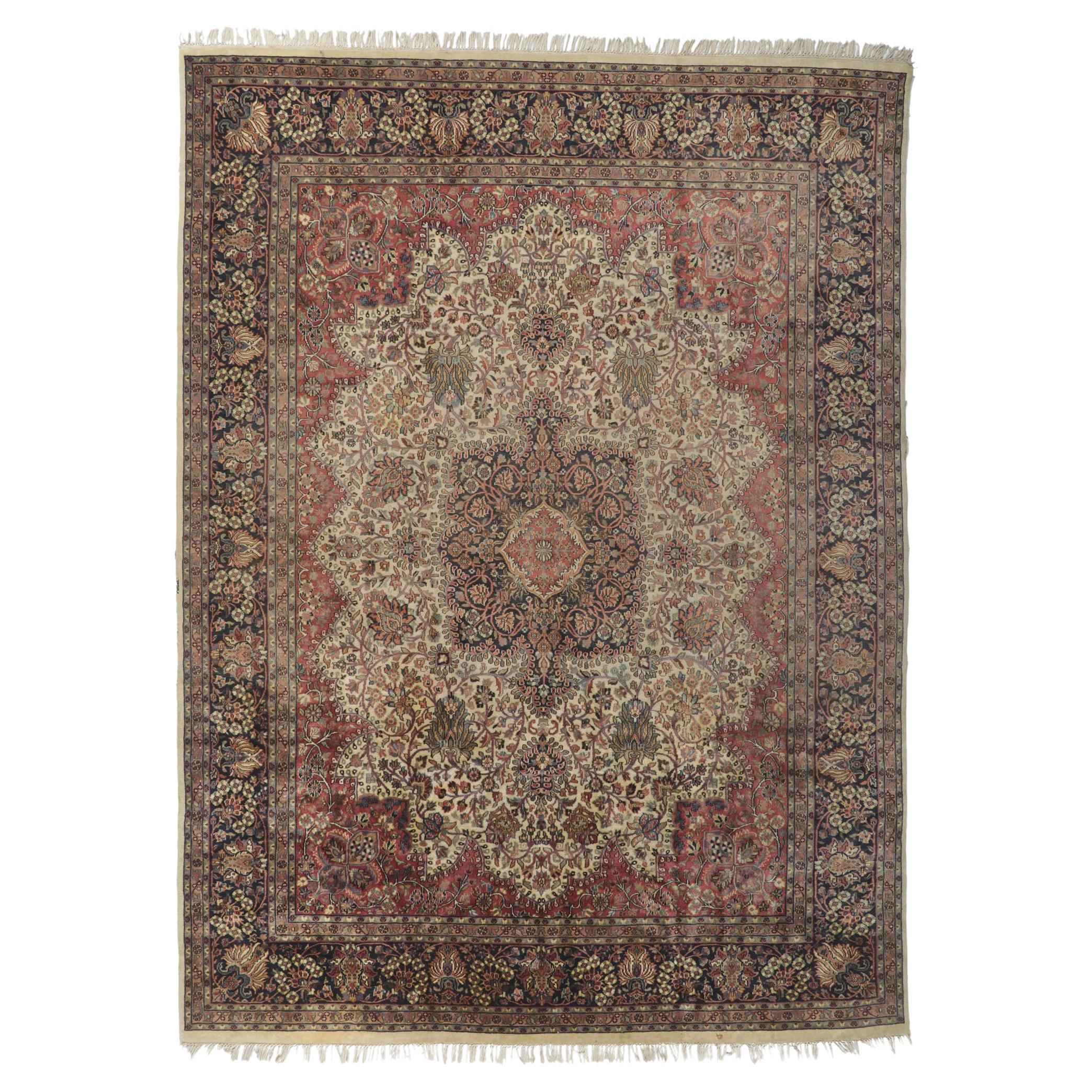 Vintage Indian Rug with Victorian Style For Sale