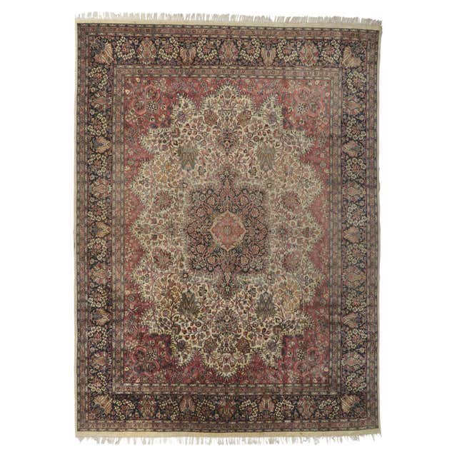 Vintage Embroidered Silk Rug with Victorian Gothic Style For Sale at ...