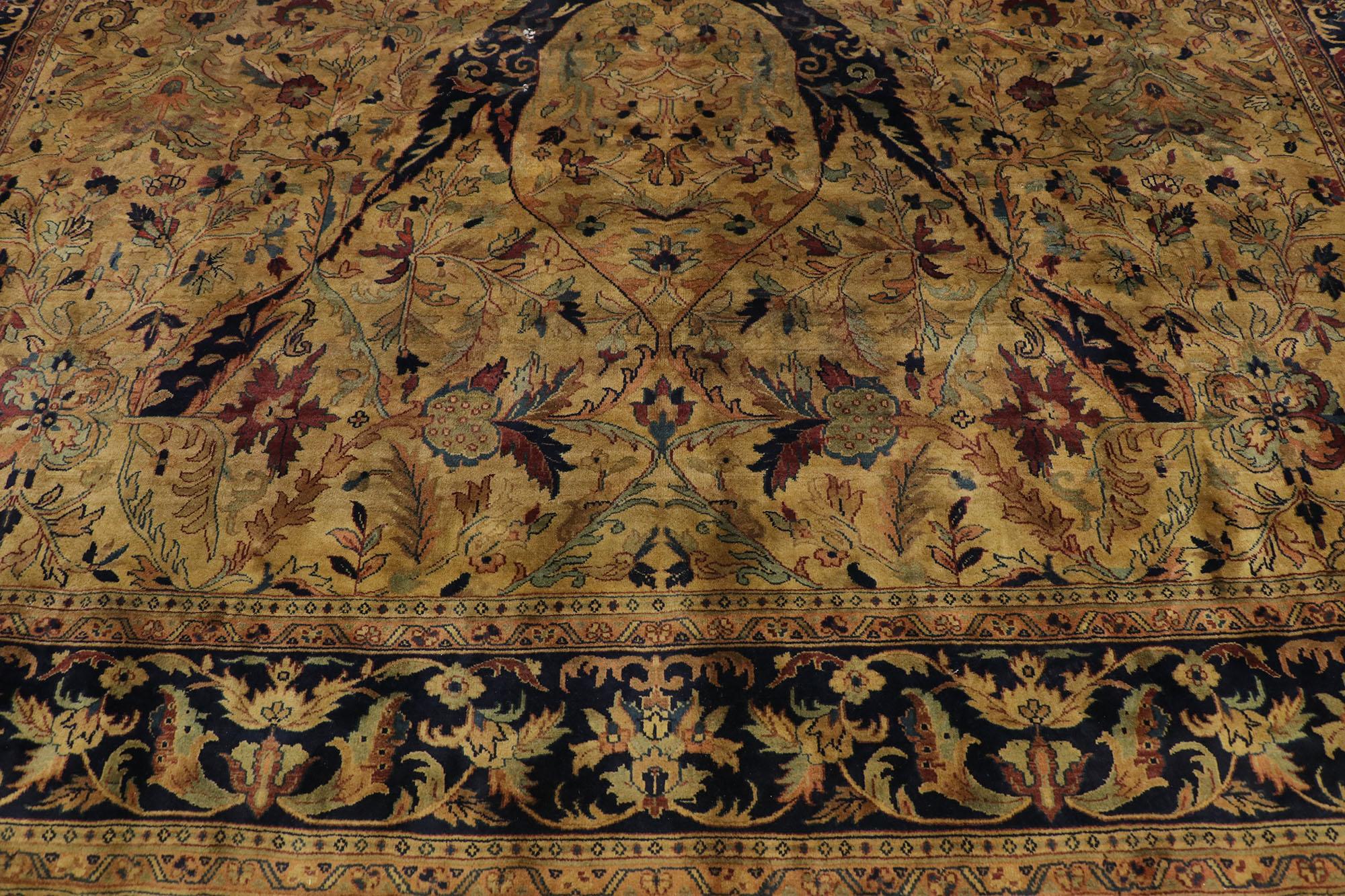 Hand-Knotted Vintage Indian Rug with Warm Arts & Crafts Style For Sale