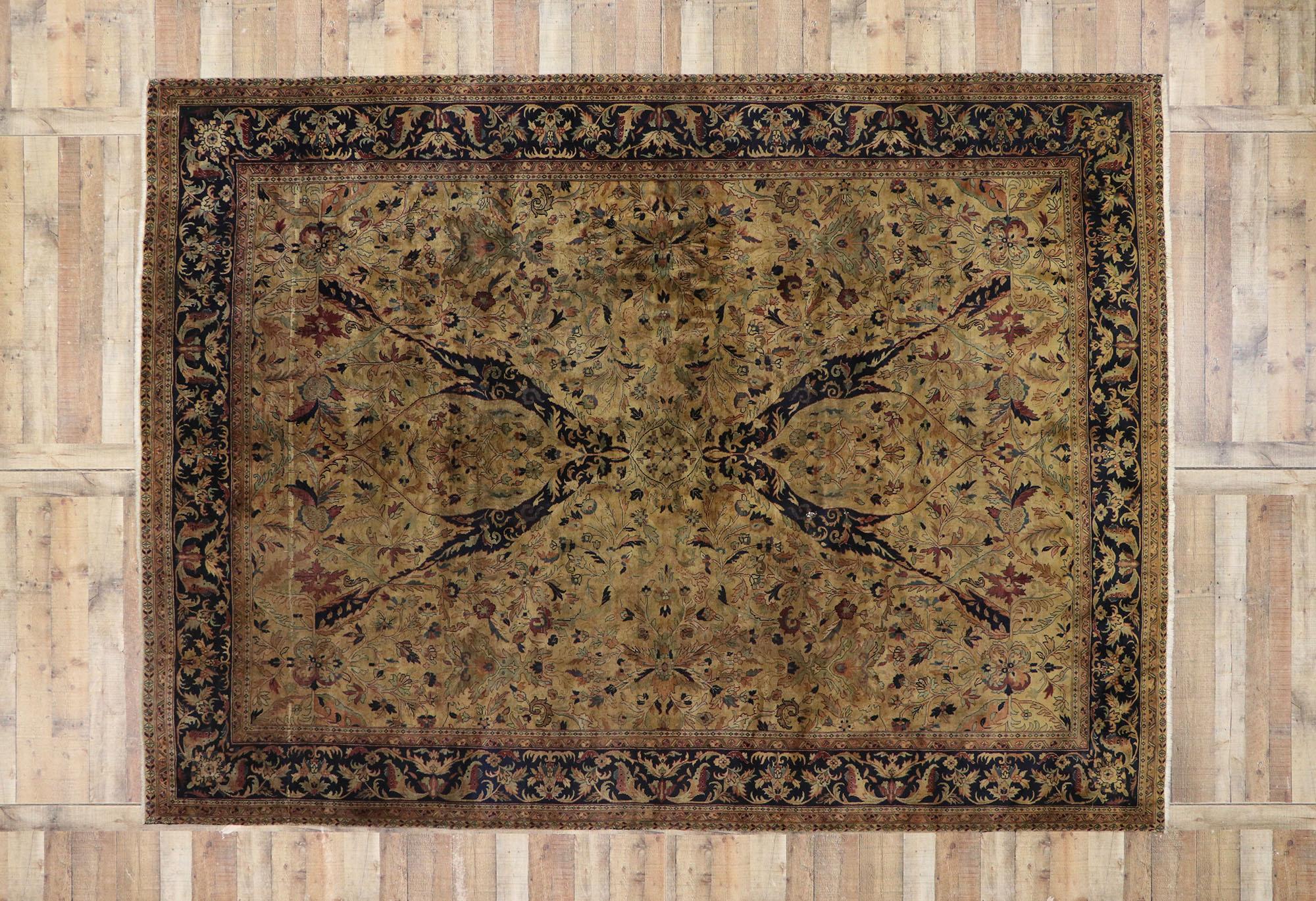 Vintage Indian Rug with Warm Arts & Crafts Style For Sale 1