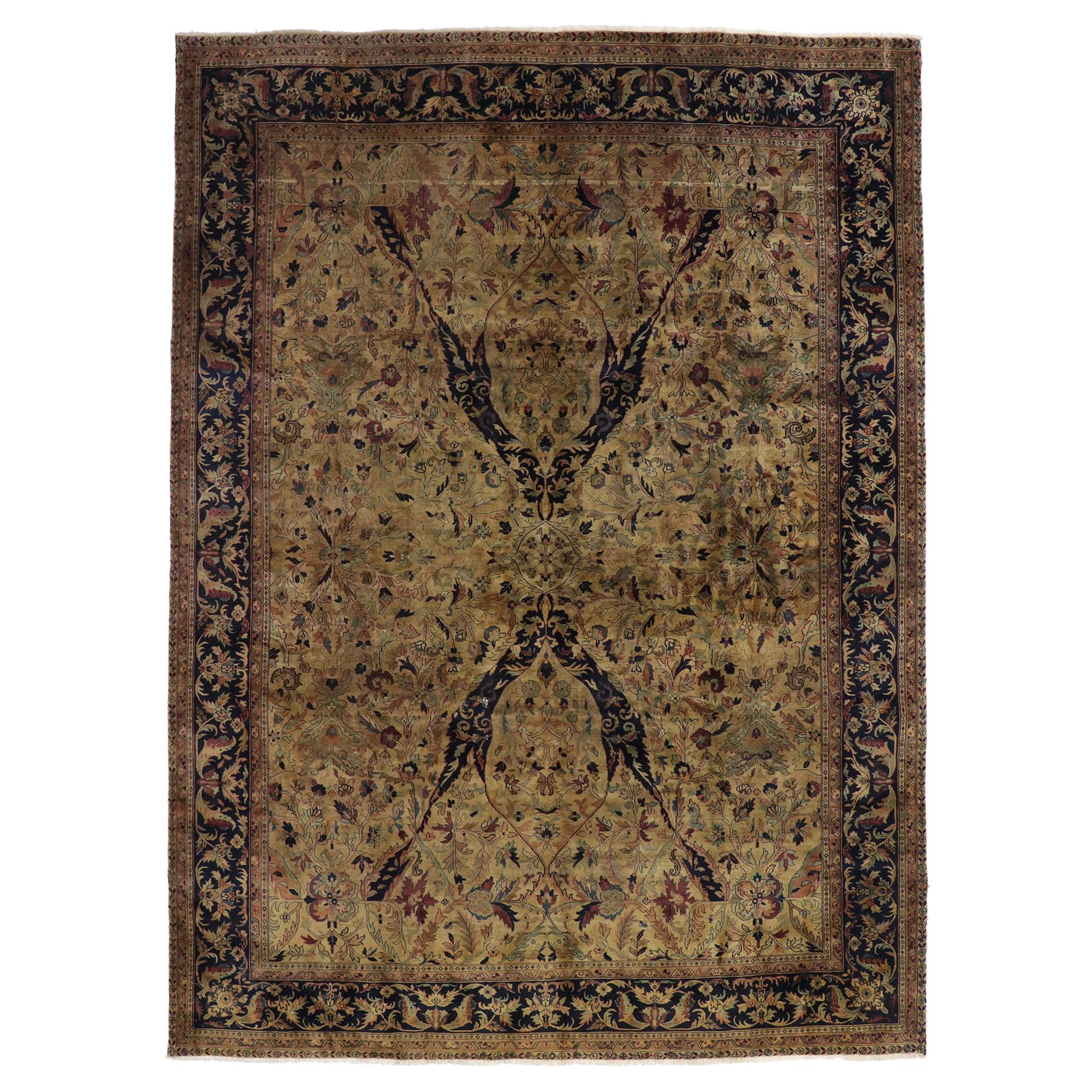 Vintage Indian Rug with Warm Arts & Crafts Style For Sale
