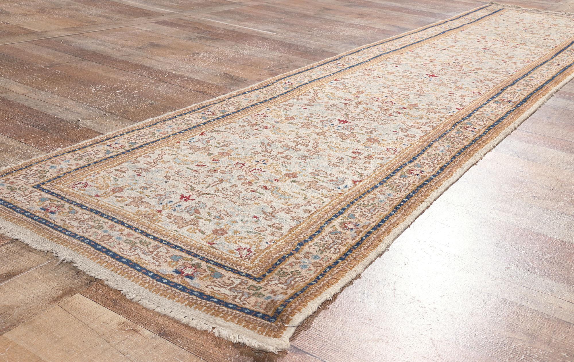 Wool Vintage Indian Runner, Flora & Fauna Meet Earth-Tone Elegance For Sale