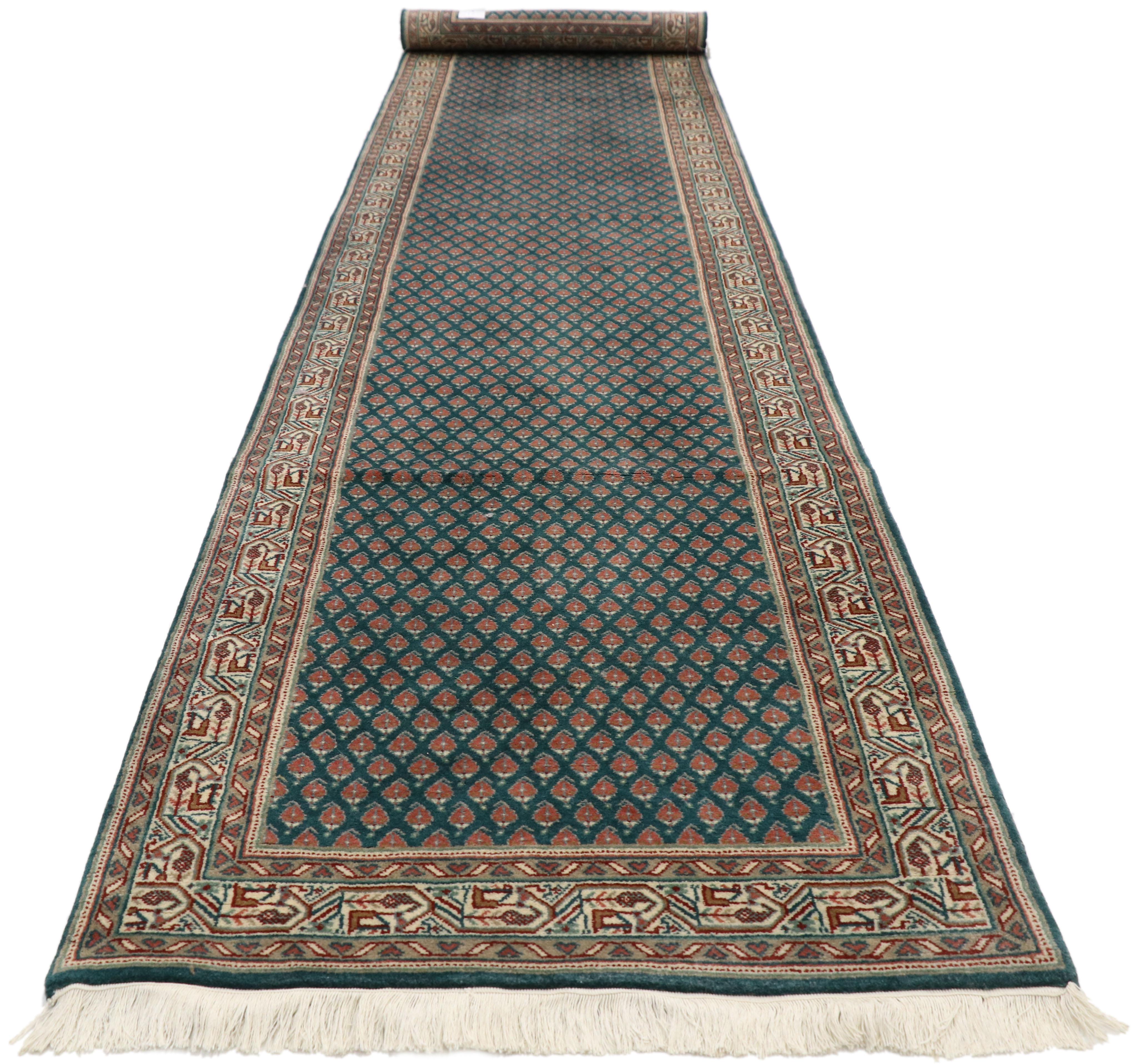 Hand-Knotted Vintage Indian Runner with Old World Victorian Style For Sale