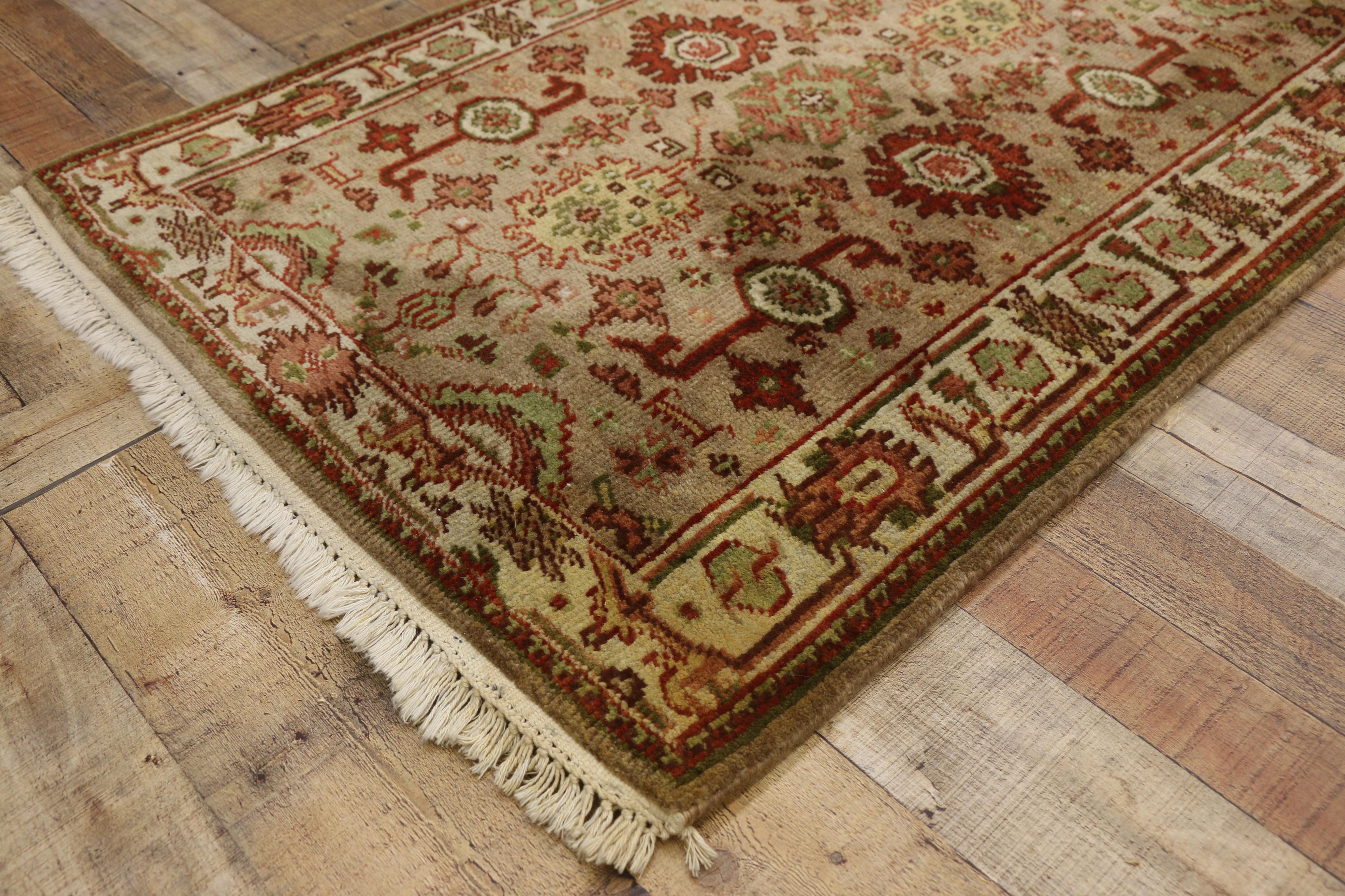 Vintage Indian Runner with Rustic Arts & Crafts Style, Short Hallway Runner In Good Condition For Sale In Dallas, TX