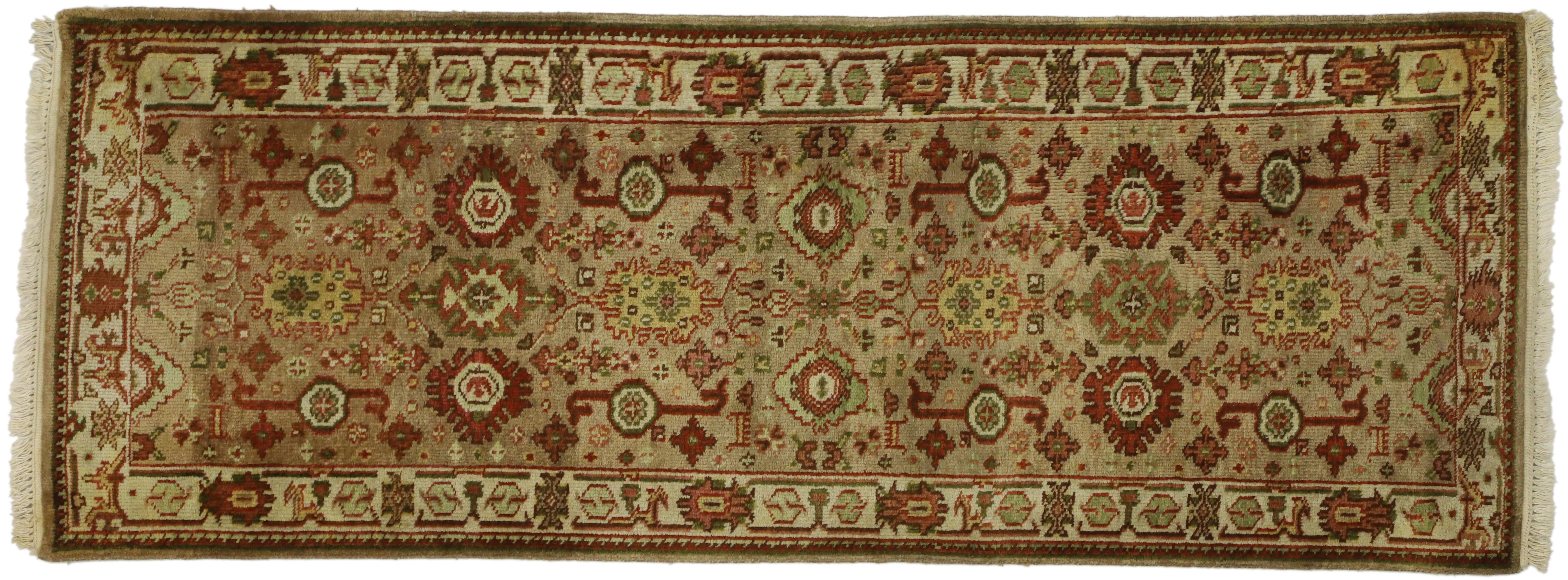 20th Century Vintage Indian Runner with Rustic Arts & Crafts Style, Short Hallway Runner For Sale