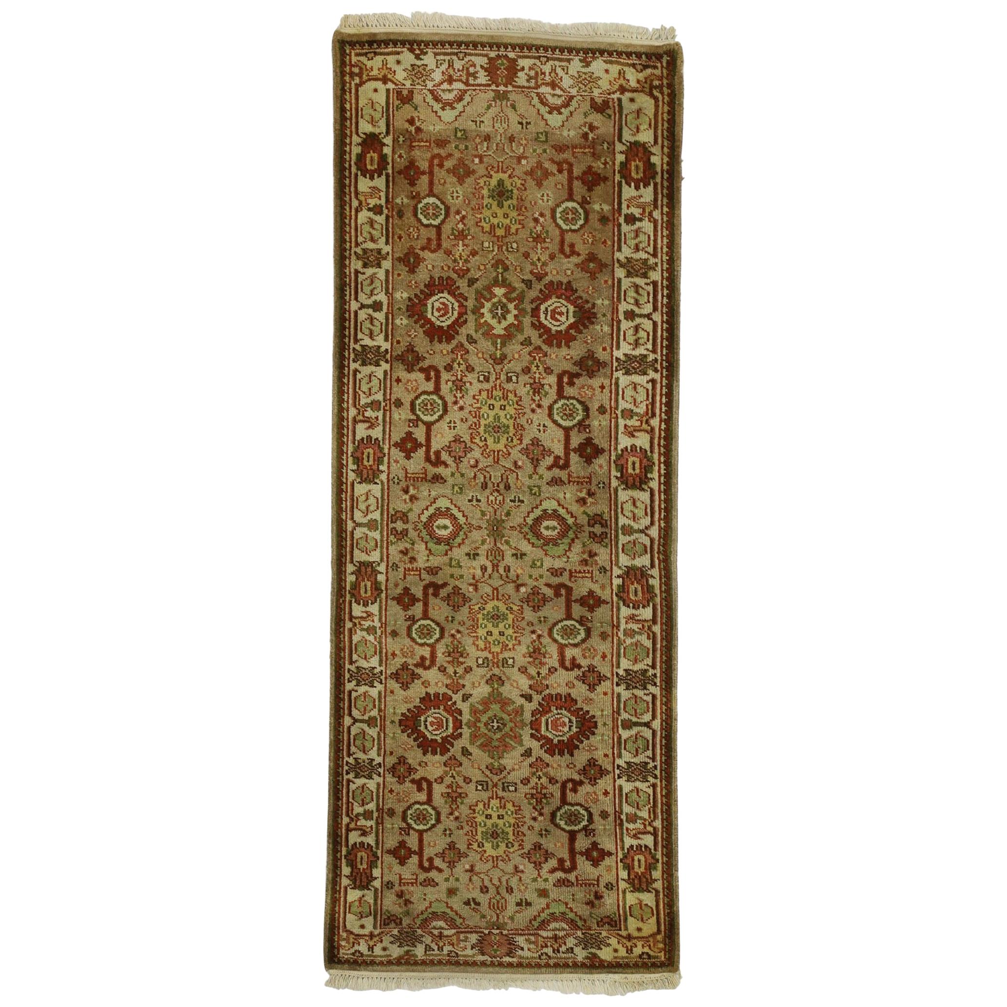 Vintage Indian Runner with Rustic Arts & Crafts Style, Short Hallway Runner For Sale