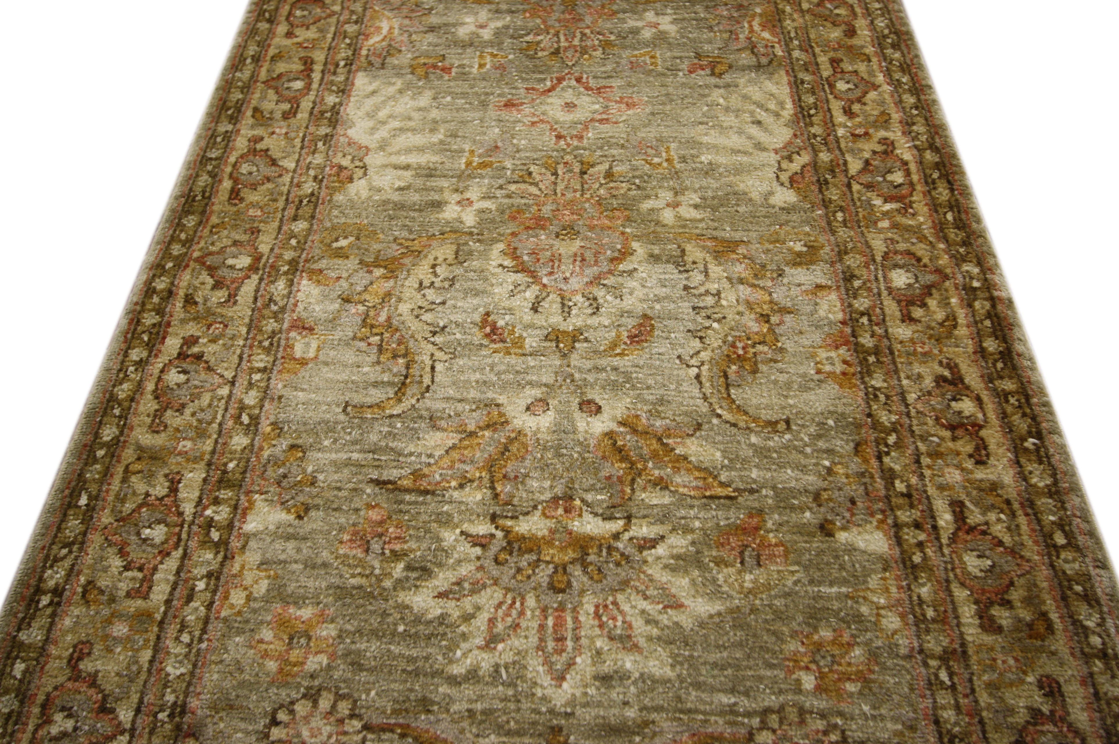 Hand-Knotted Vintage Indian Runner with Transitional Style, Hallway Runner For Sale