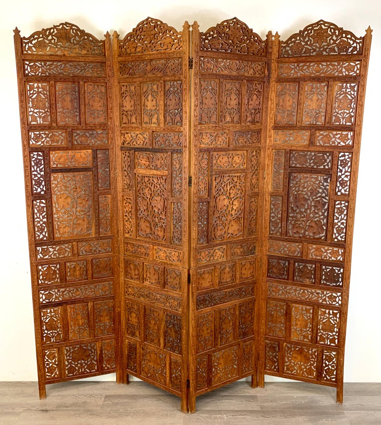 Vintage Indian Sandalwood Four Panel Screen For Sale At 1stdibs