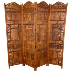 Vintage Indian Sandalwood Four Panel Screen