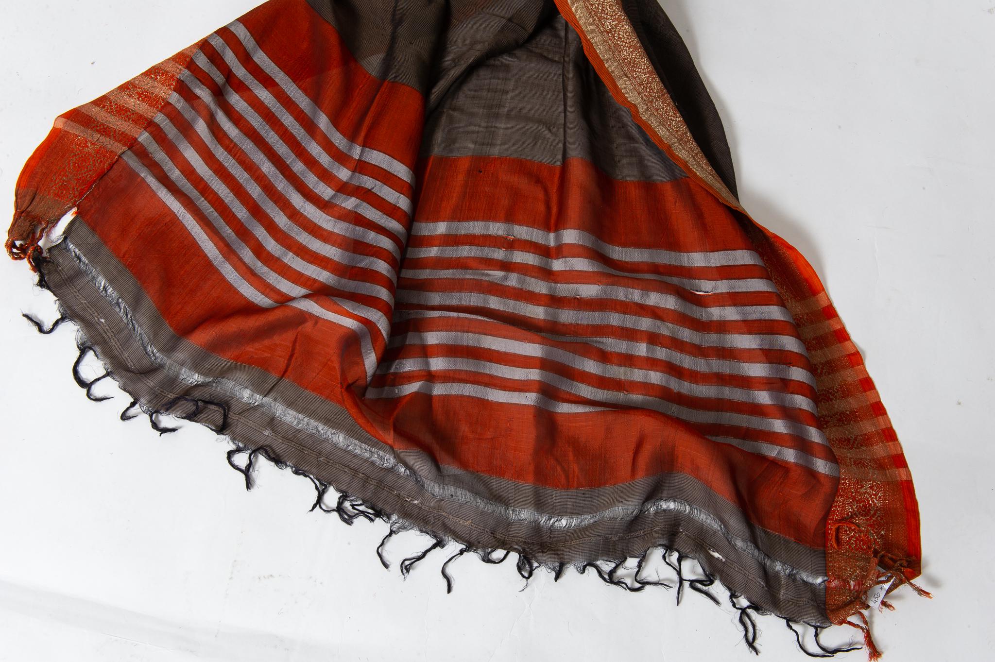 Synthetic  Indian Sari Brown Color, Brik Red and Gold Border, also Evening Summer Dress For Sale